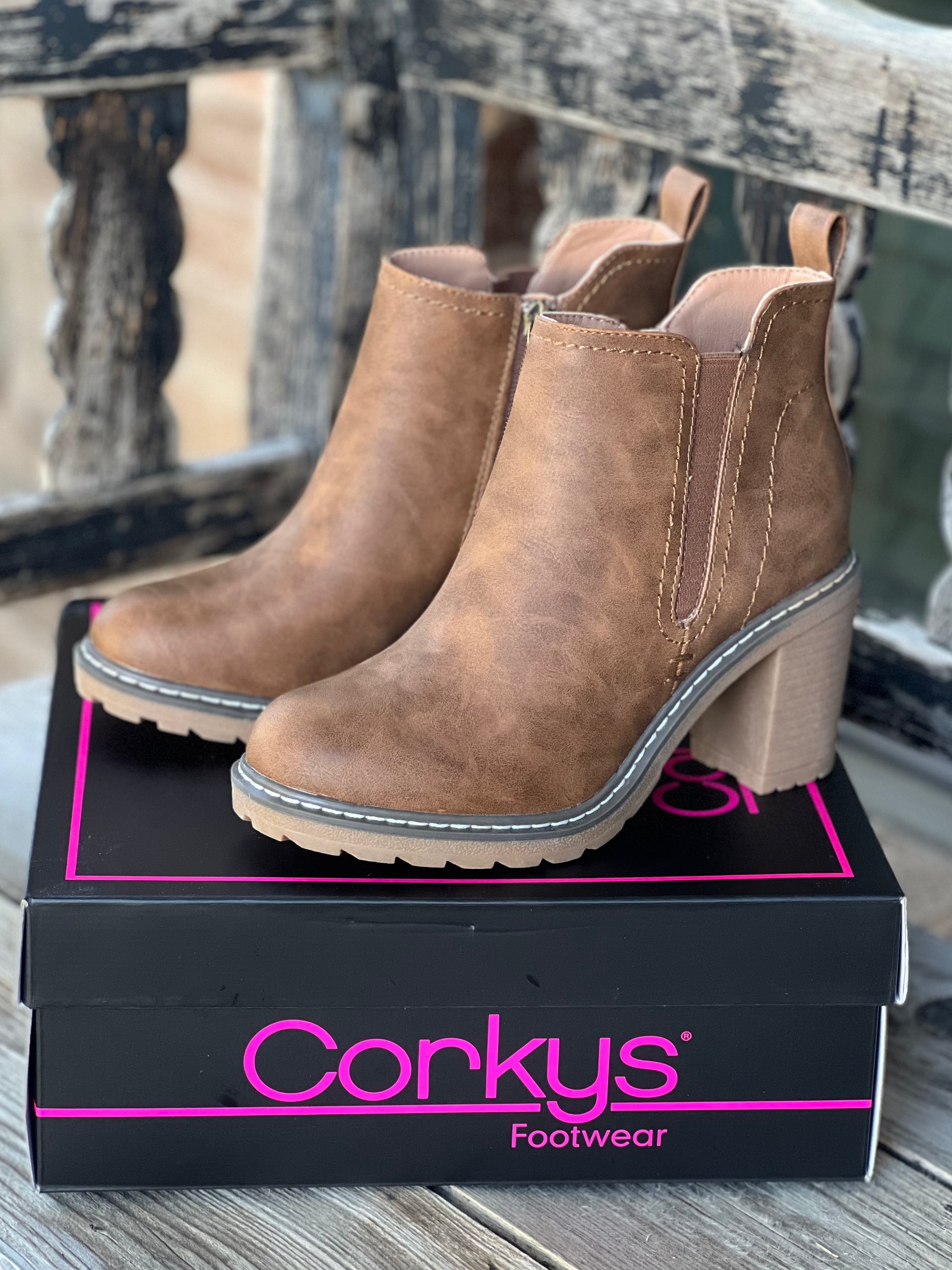 Corky’s Bite Me Dark Cognac Booties