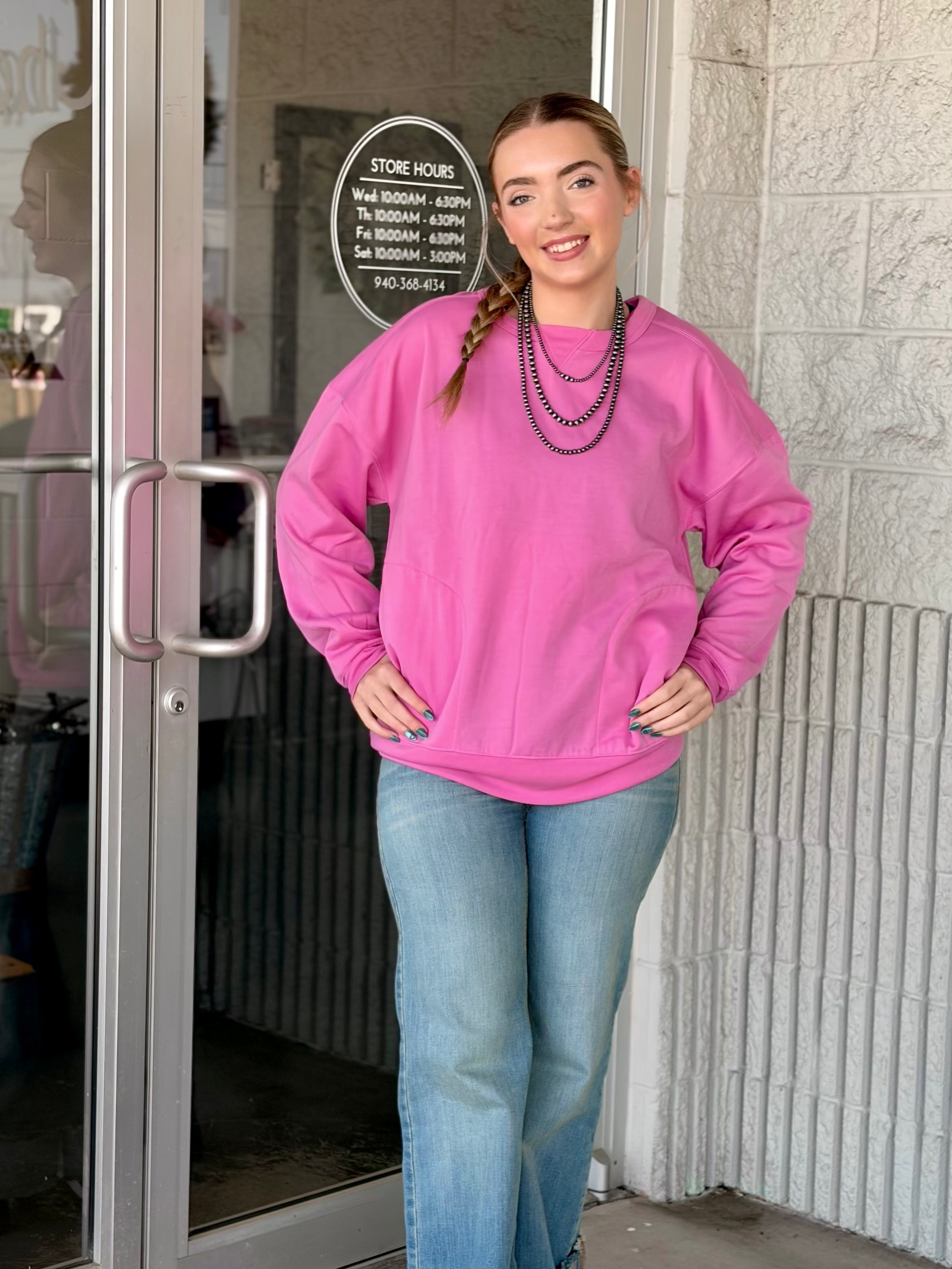 Flirt Pink Comfort Casual Top w/ Pockets