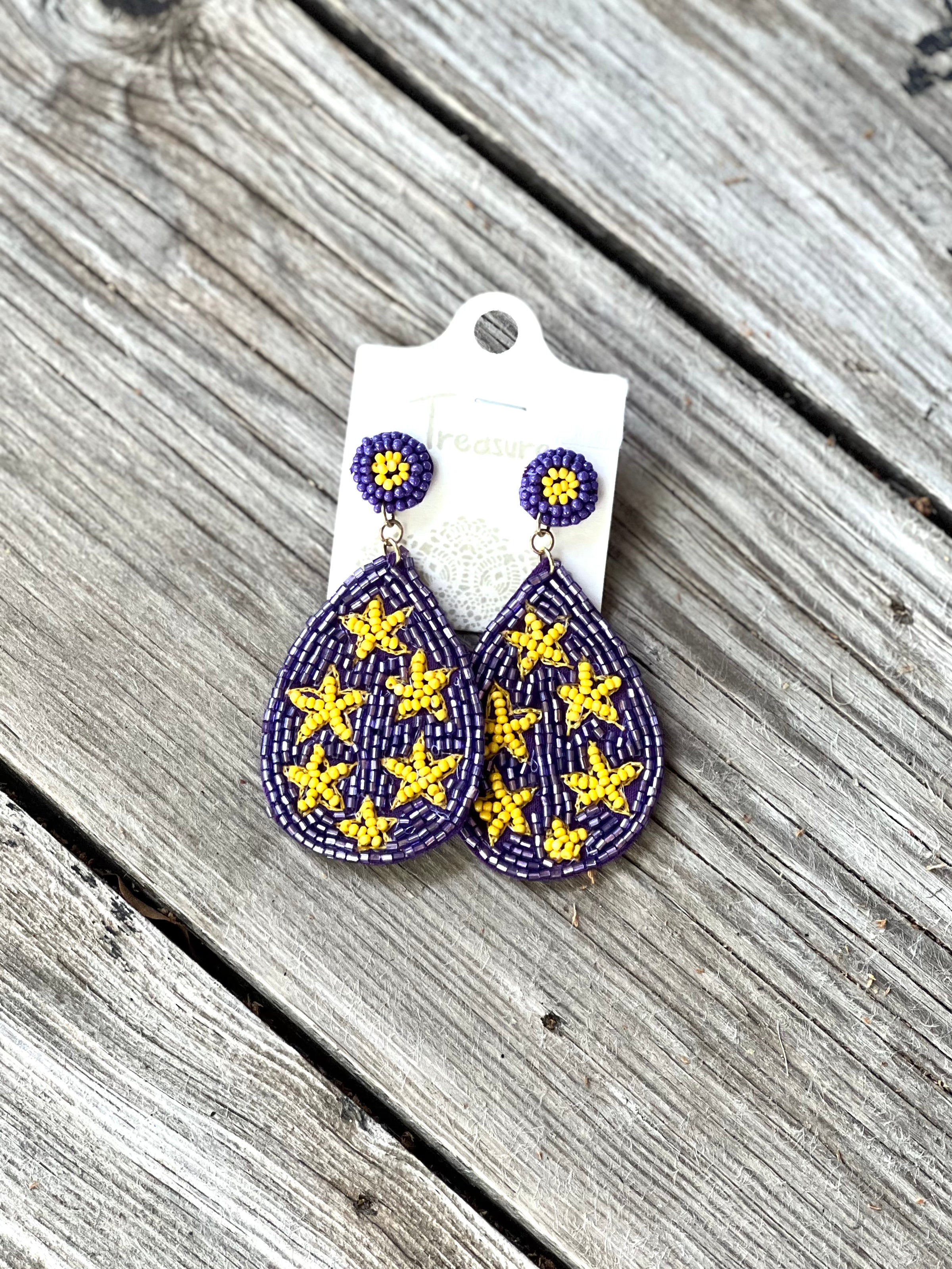 Purple & Gold Star Beaded Teardrops