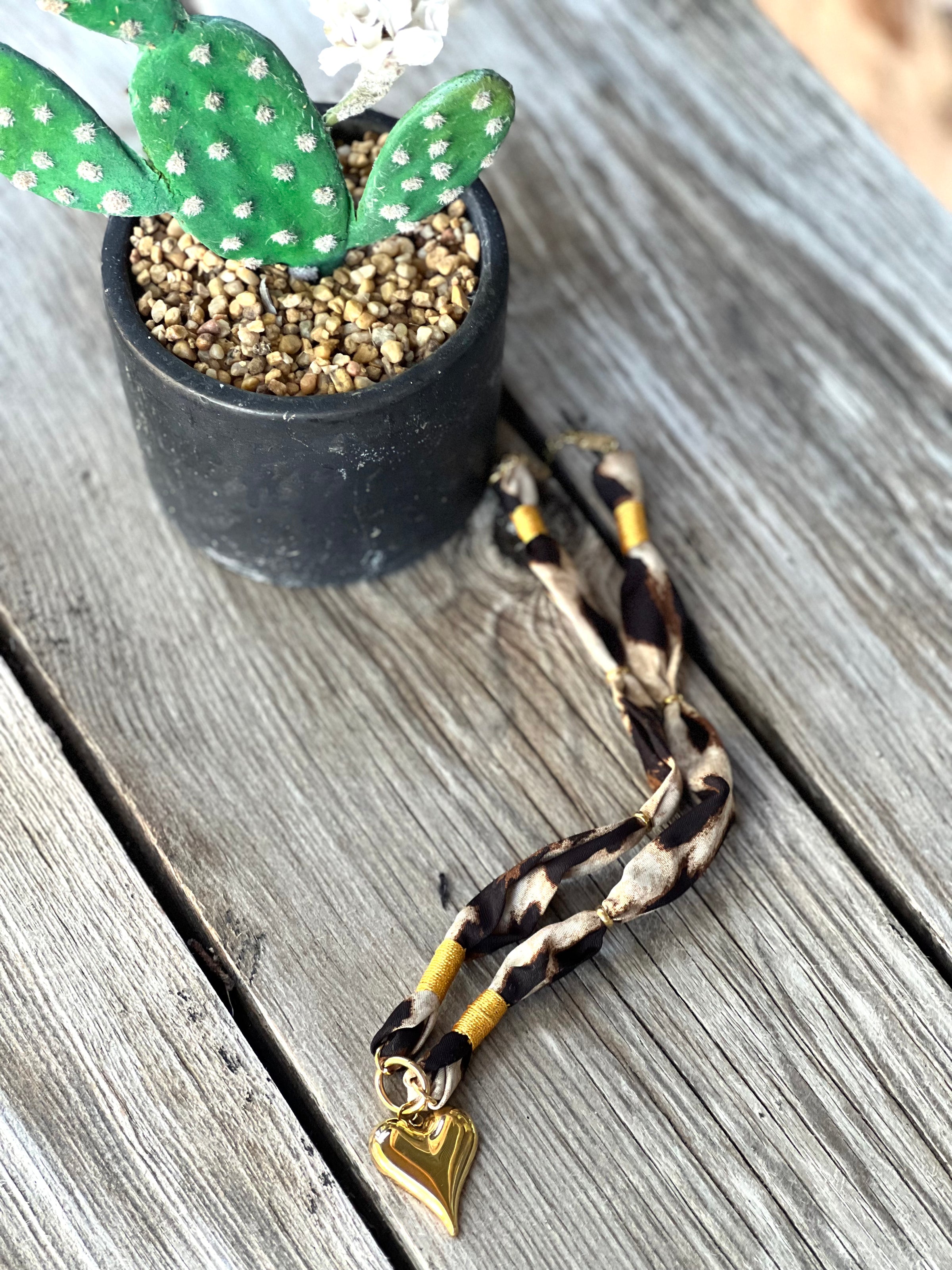 Gold Leopard Heart Scarf Necklace