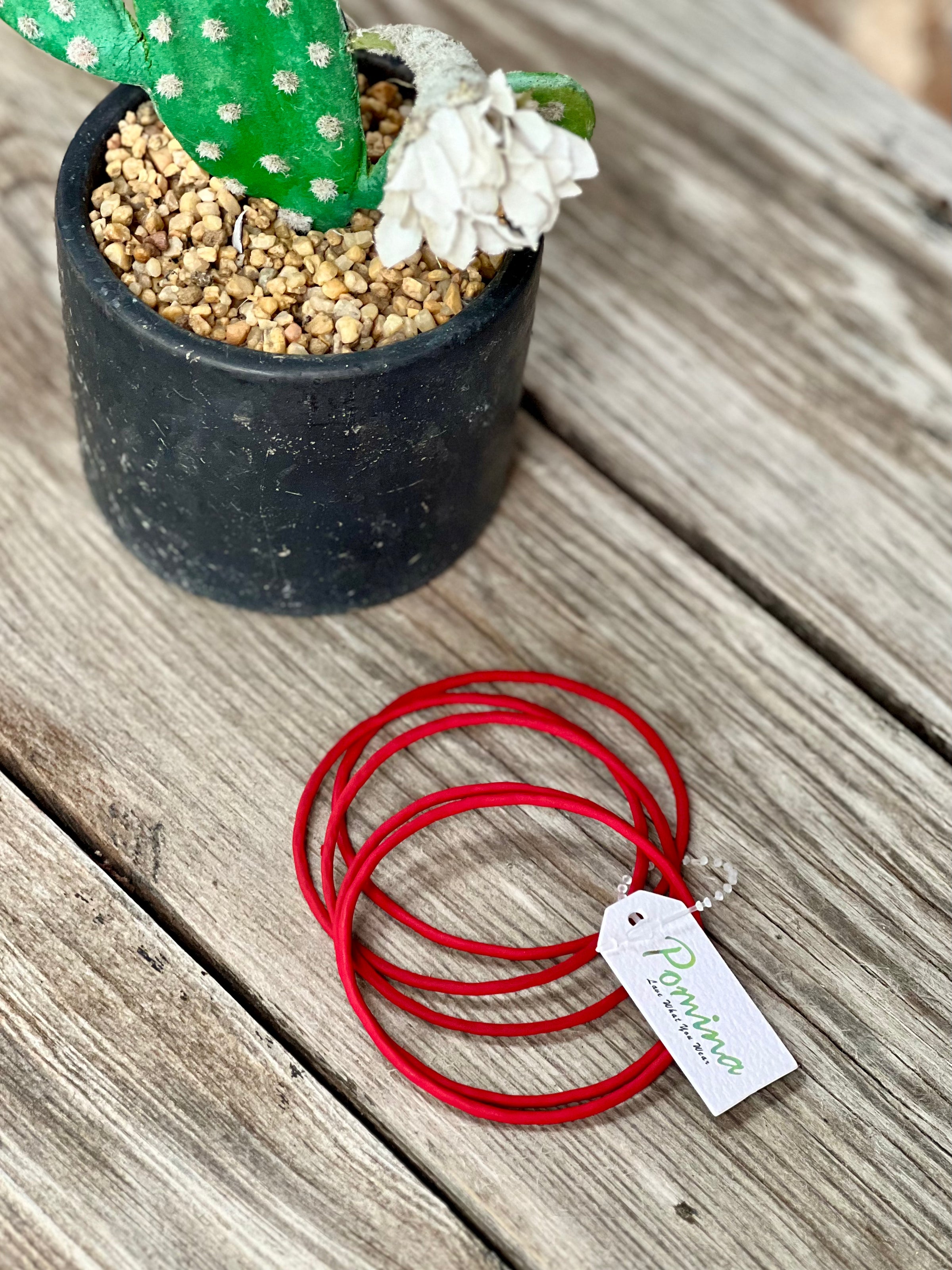 Red Slim Bangle Bracelet Set