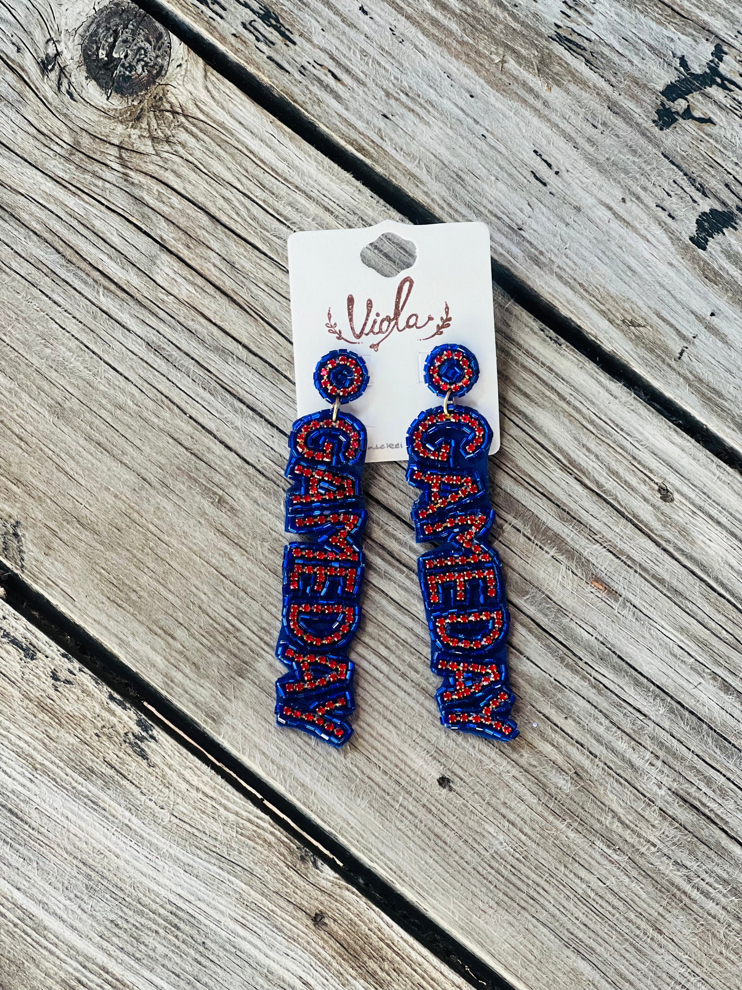 Navy & Red Bling Bead Gameday Earrings