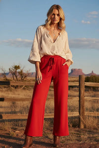 Red Scuba Wide Leg Pants