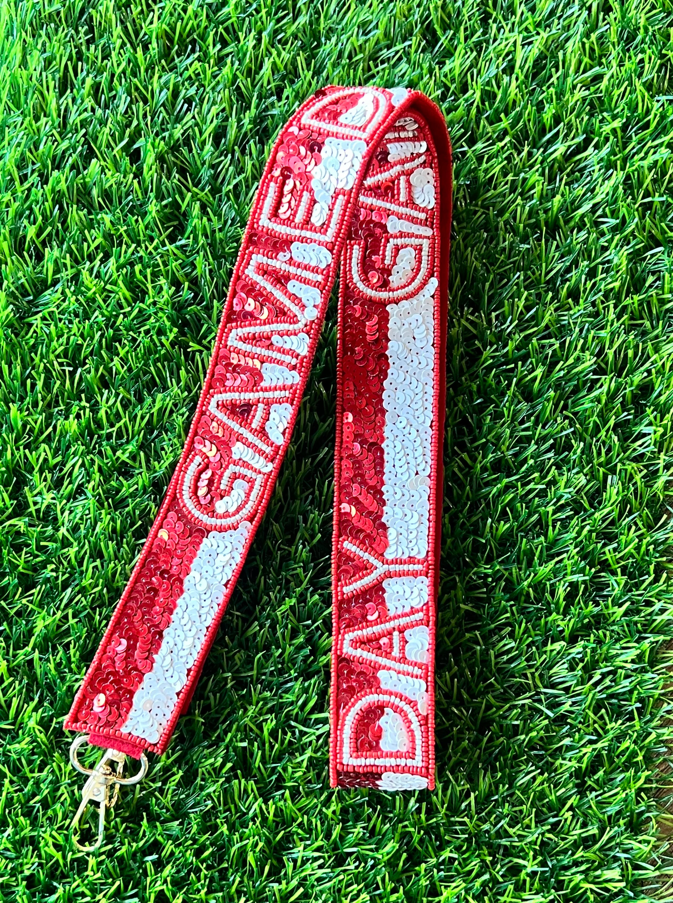 Red & White Gameday Sequin Purse Strap