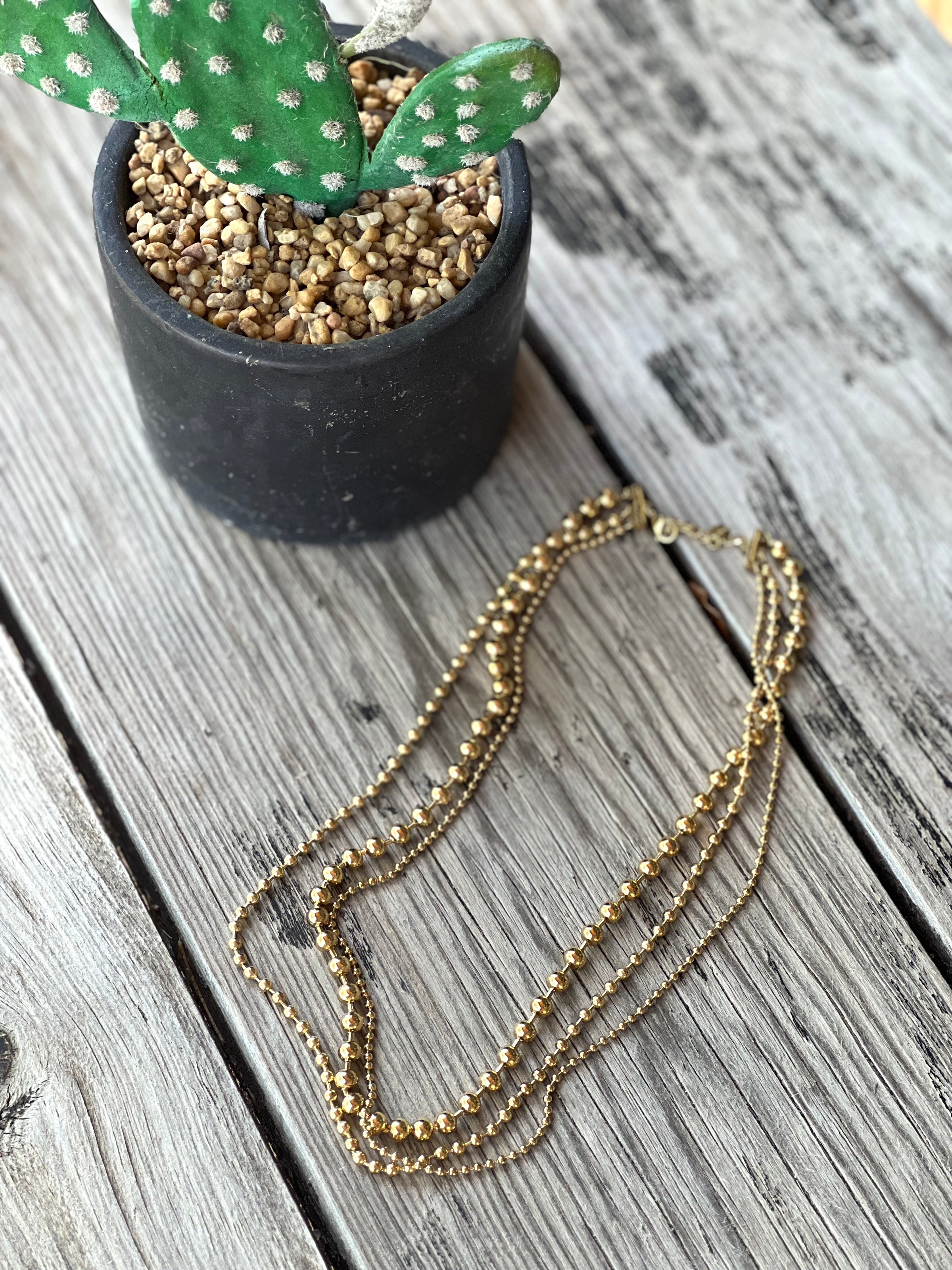 Gold Plated Ball Chain Multi Strand Necklace
