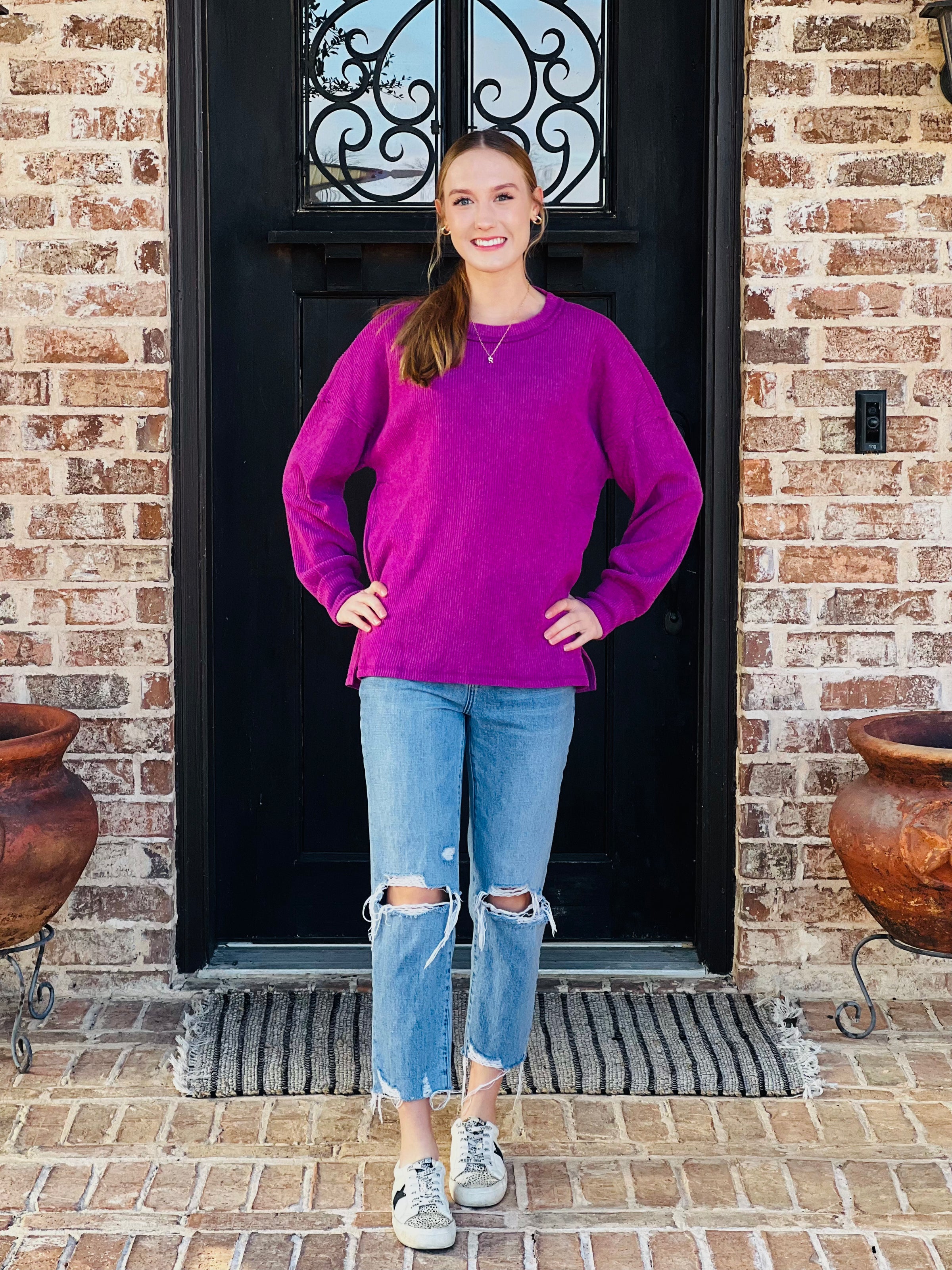 Light Plum Brushed Ribbed Sweater