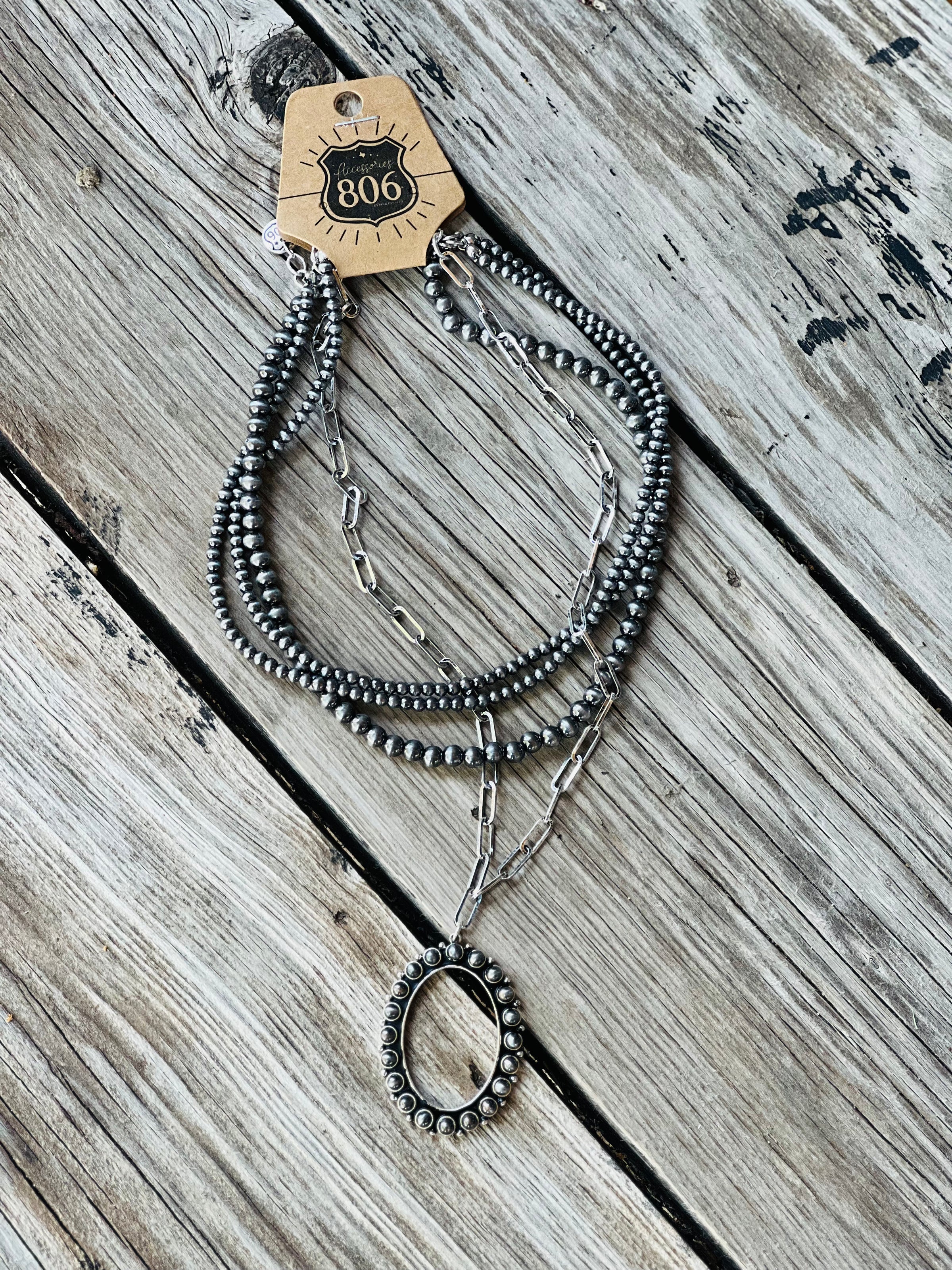 Western Bead Framed Layered Necklace