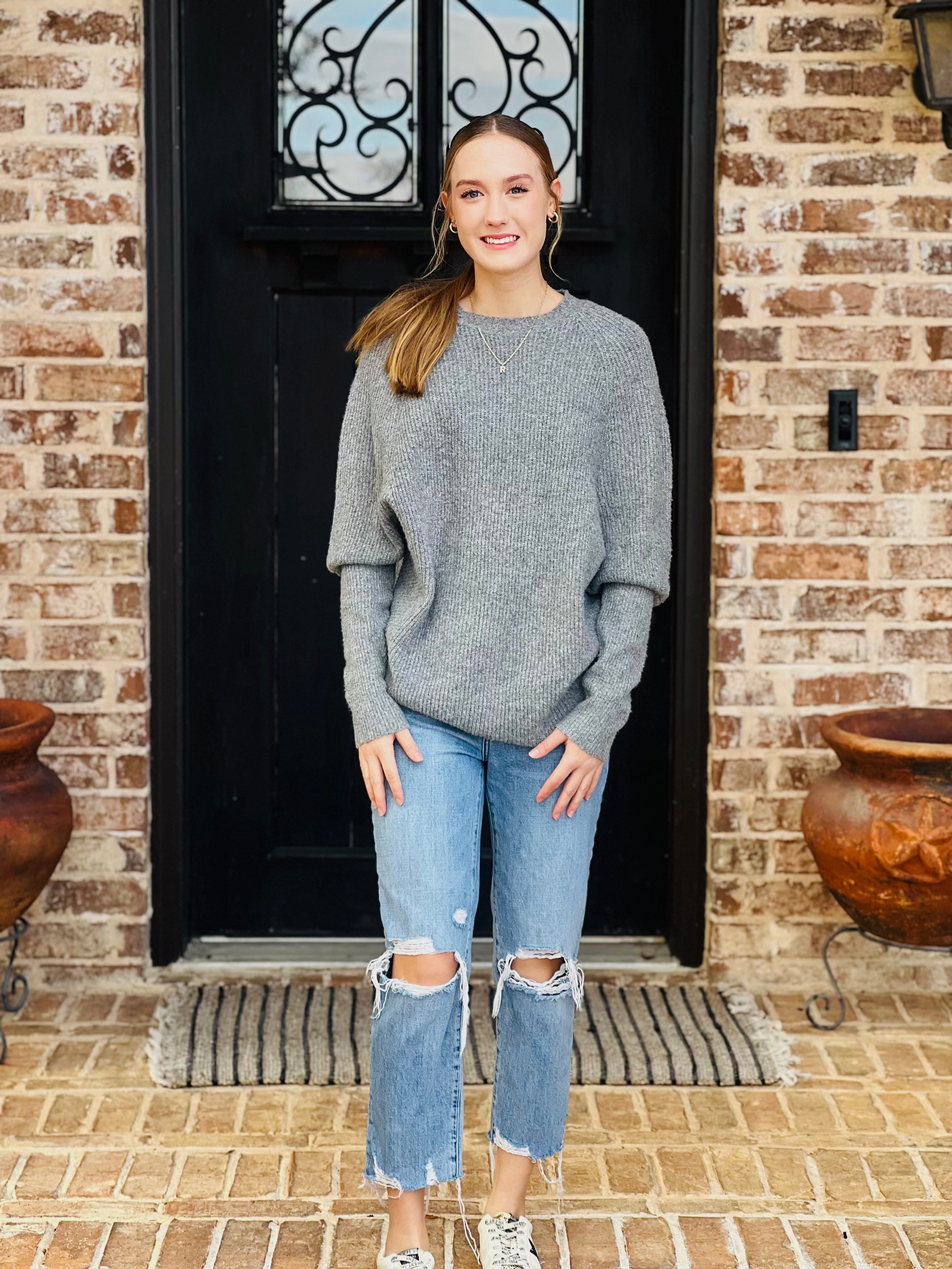 Heather Grey Raglan Dolman Oversized Sweater