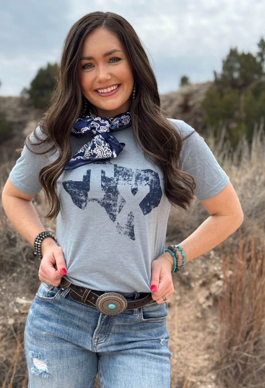 Denim Stamped Texas in Navy Ink Tee