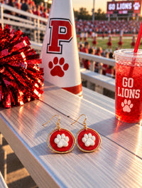Red & White| Pawprint | Gameday | Gold Drop Earrings
