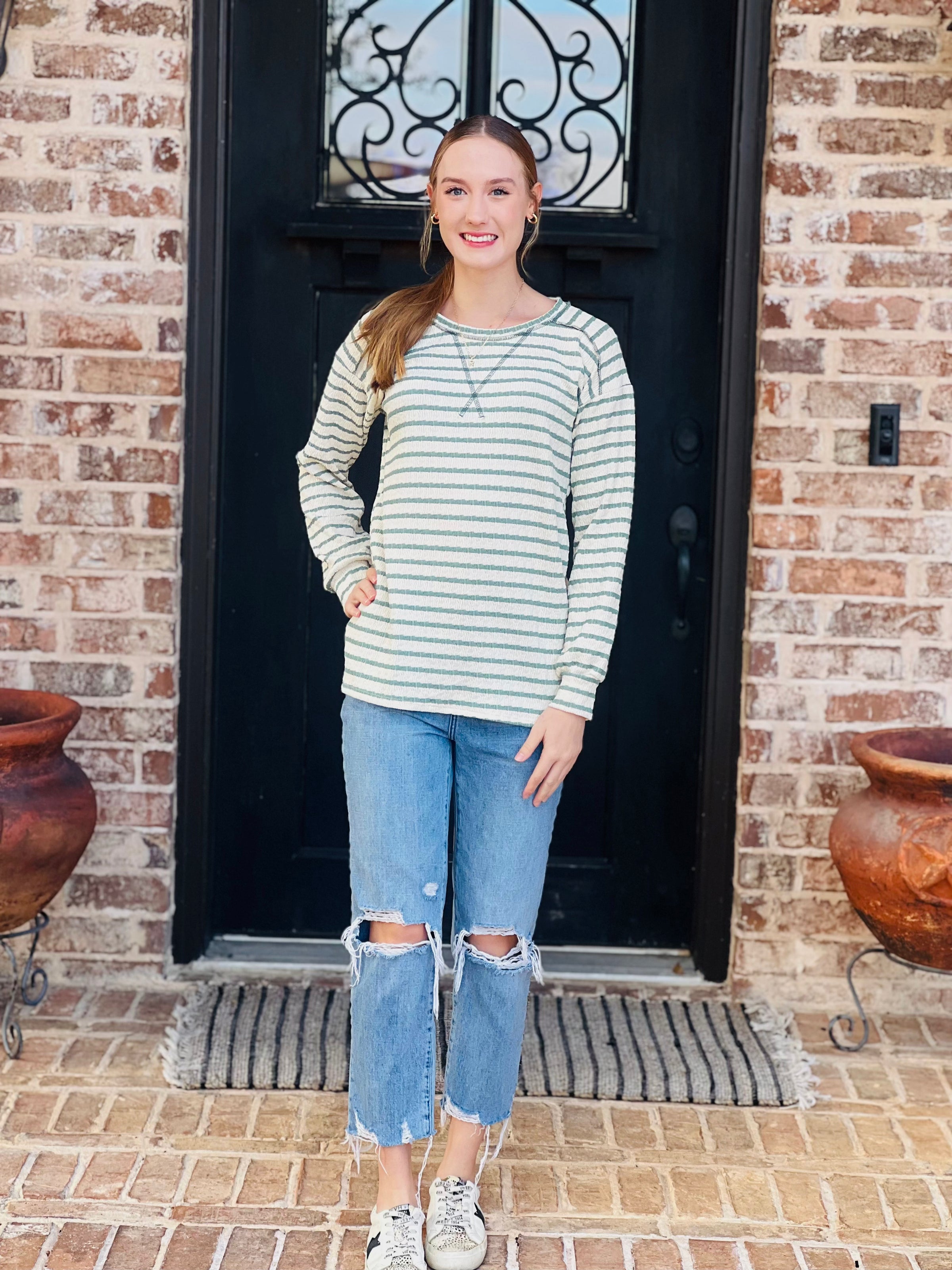 Leah’s Sage Striped Long Sleeve Top