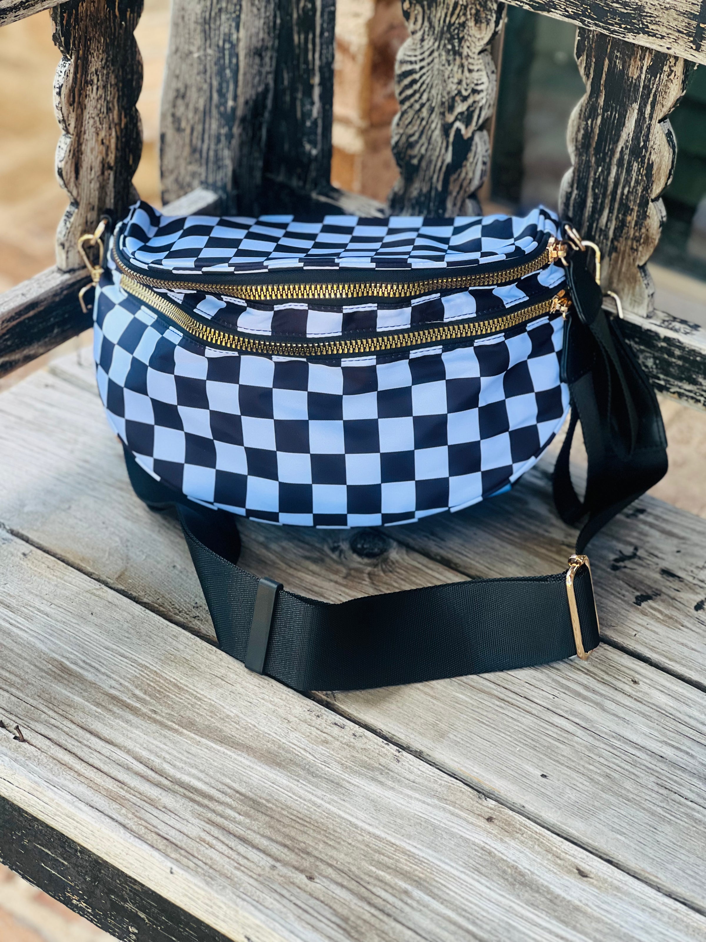 Black Checkered Oversized Bum Bag