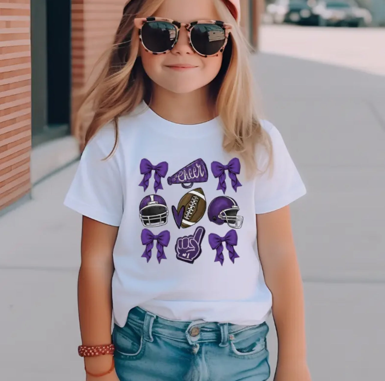Youth Purple Football & Bows Tee