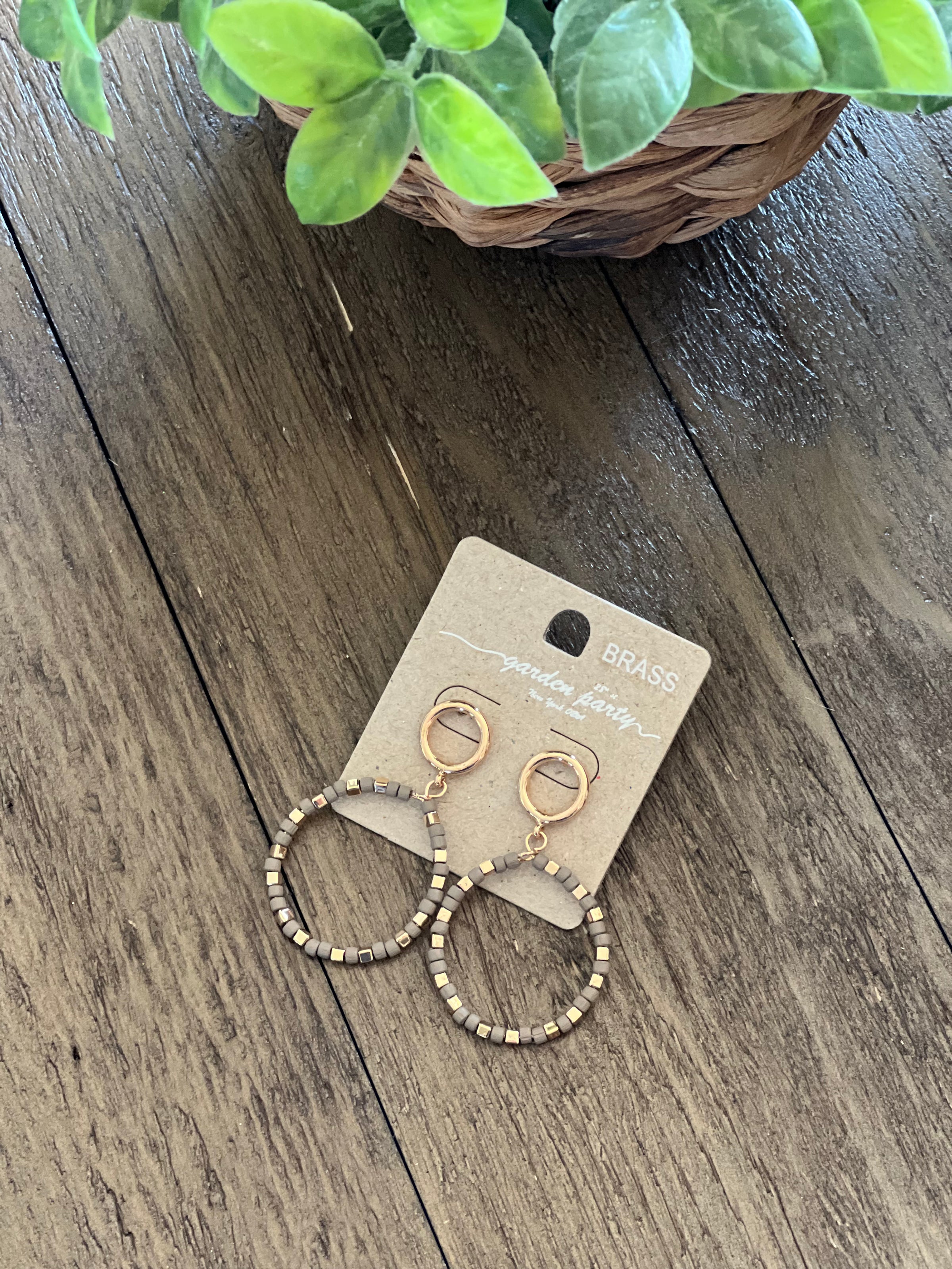 Grey Beaded Circle Dangle Earrings