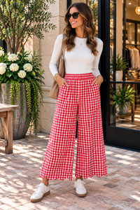 Umgee | Red Gingham Pull On Pants