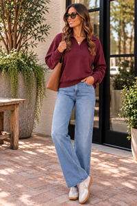 Merlot Collared V-Neck Pullover