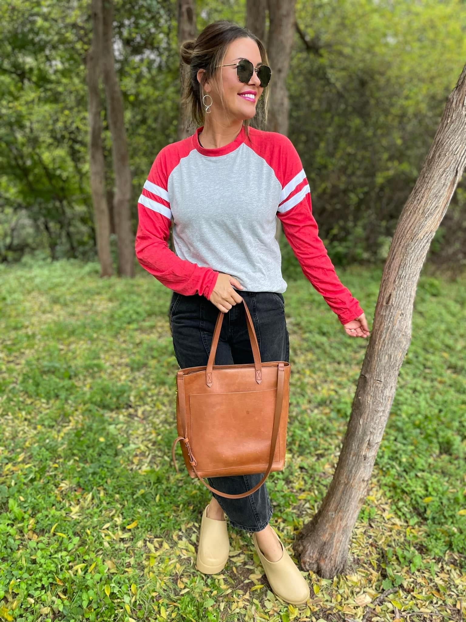 Red Varsity Long Sleeve Tee