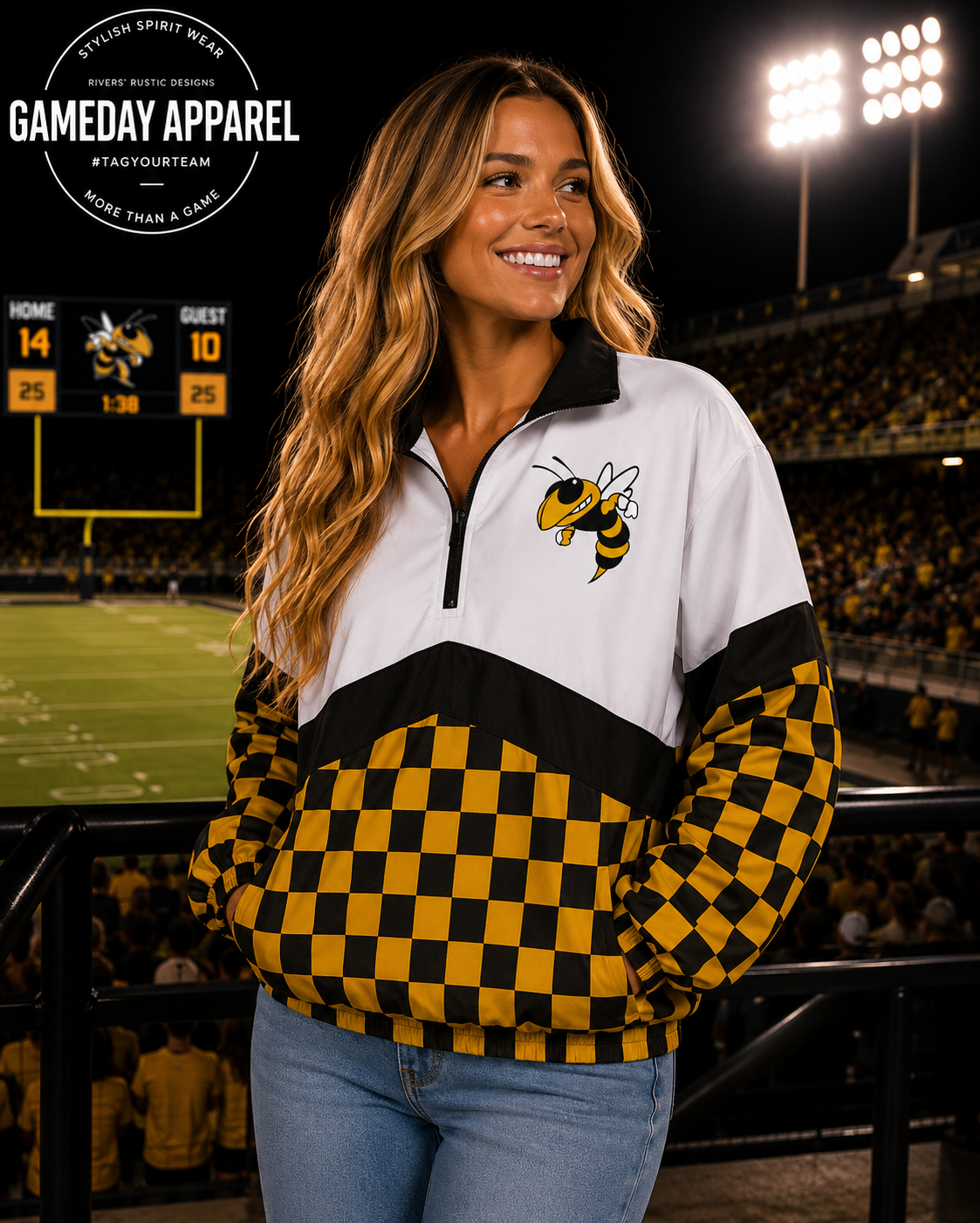PREORDER | Gold Hornets Checkered Scuba Pullover **ETA 4-6weeks