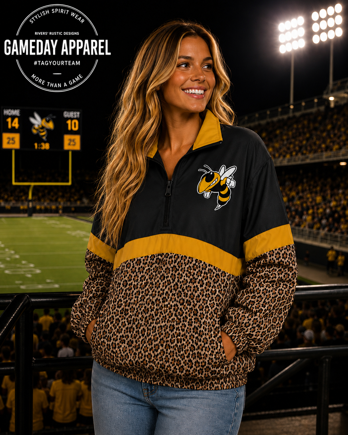 PREORDER | Gold Hornets Leopard Scuba Pullover **ETA 4-6weeks