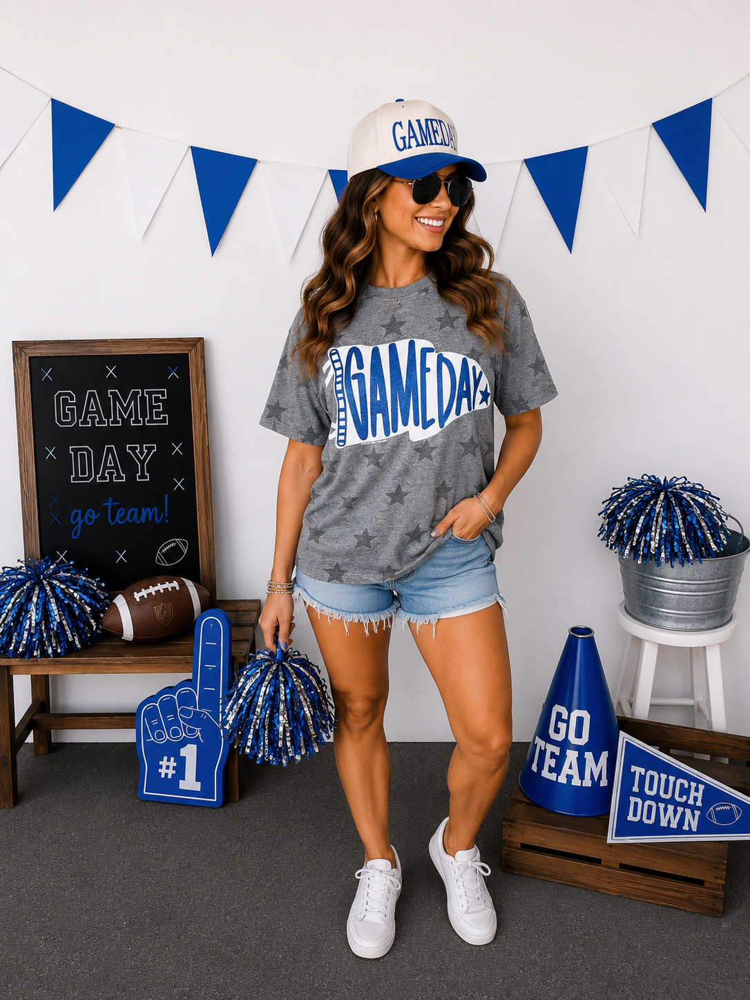 Glitter Royal Gameday Pennant on Star Tee