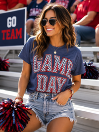 Navy & Red Checkered Game Day Tee