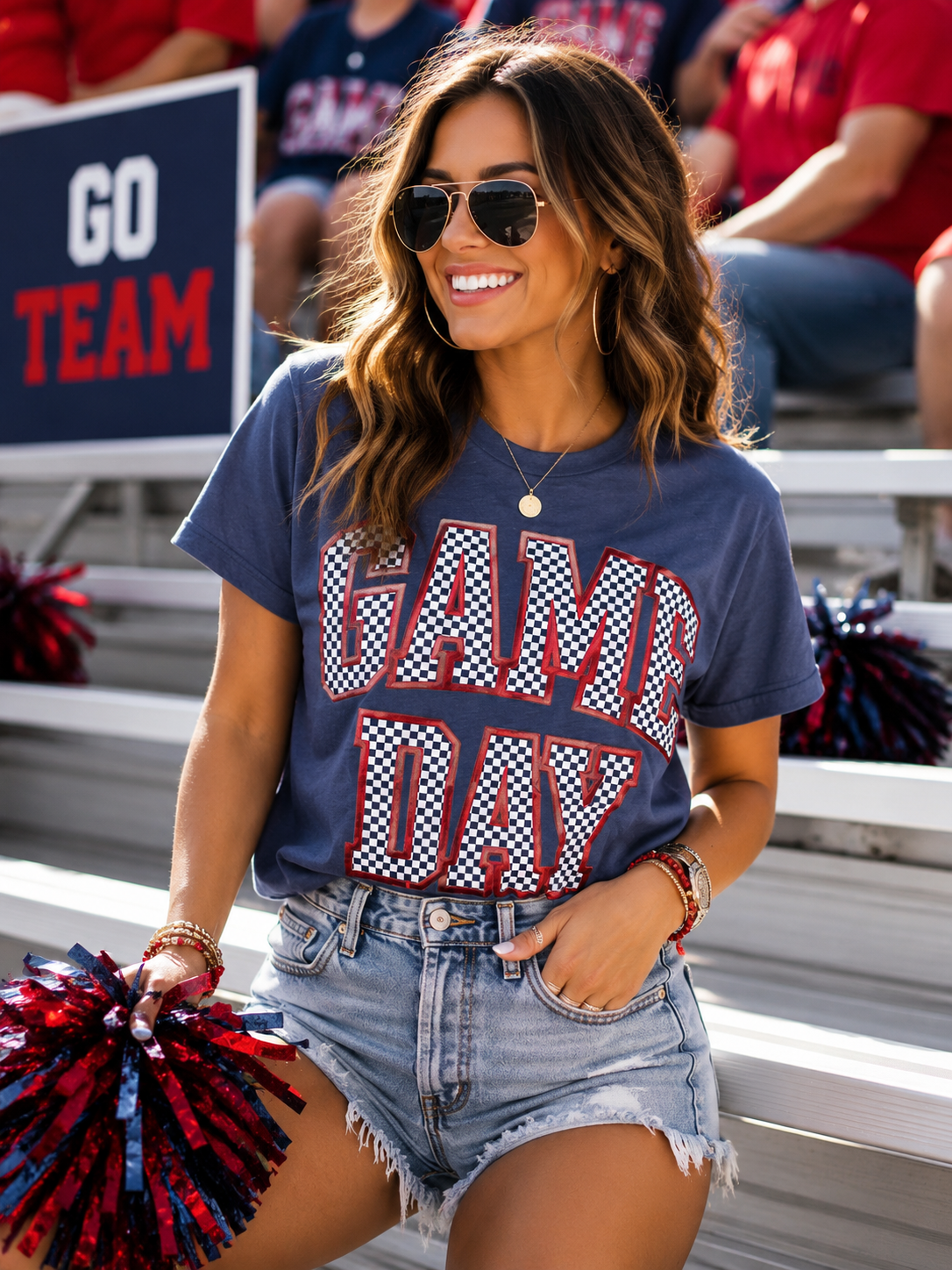 Navy & Red Checkered Game Day Tee