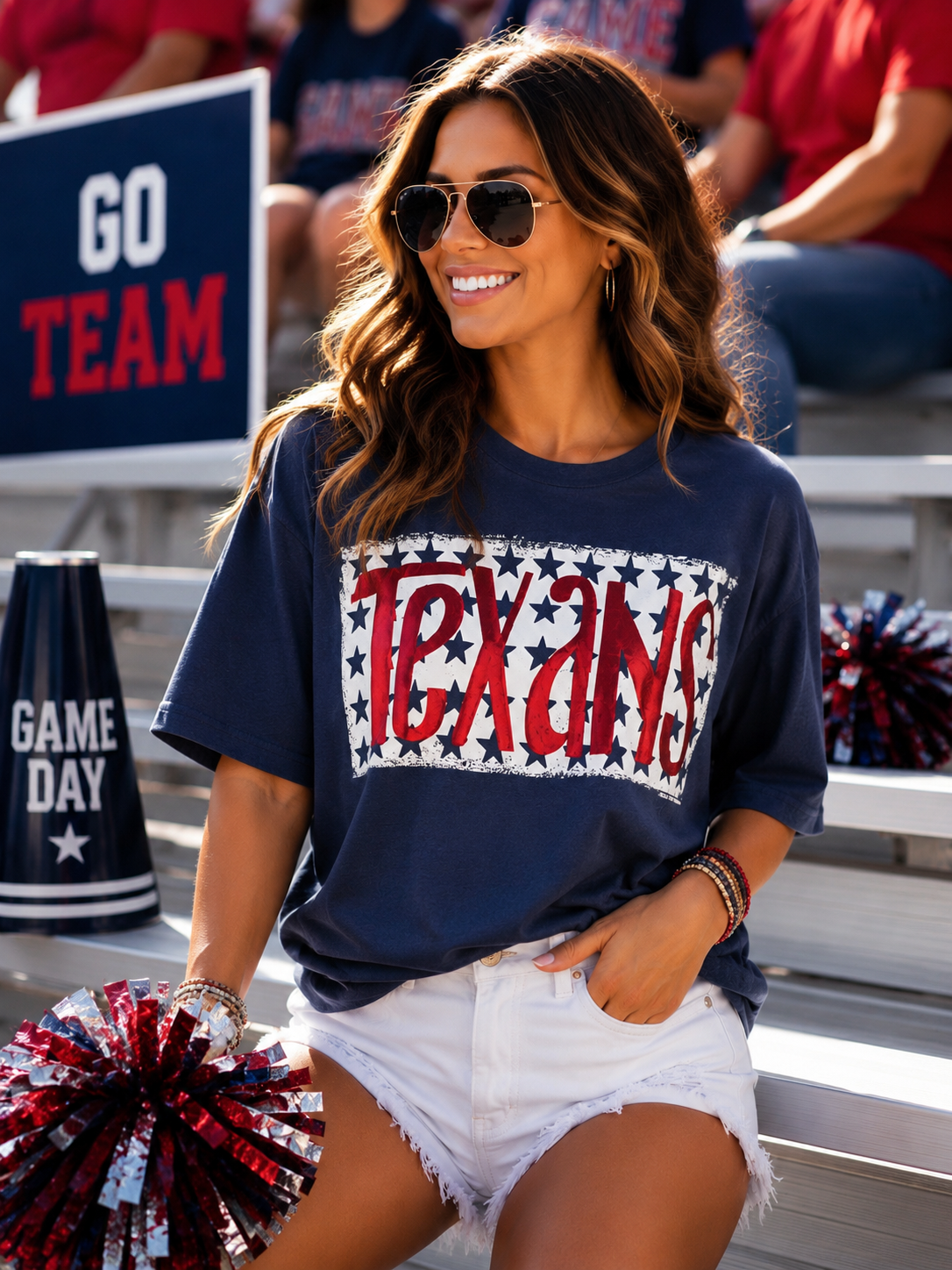 Texans Red Metallic Puff with Stars Tee