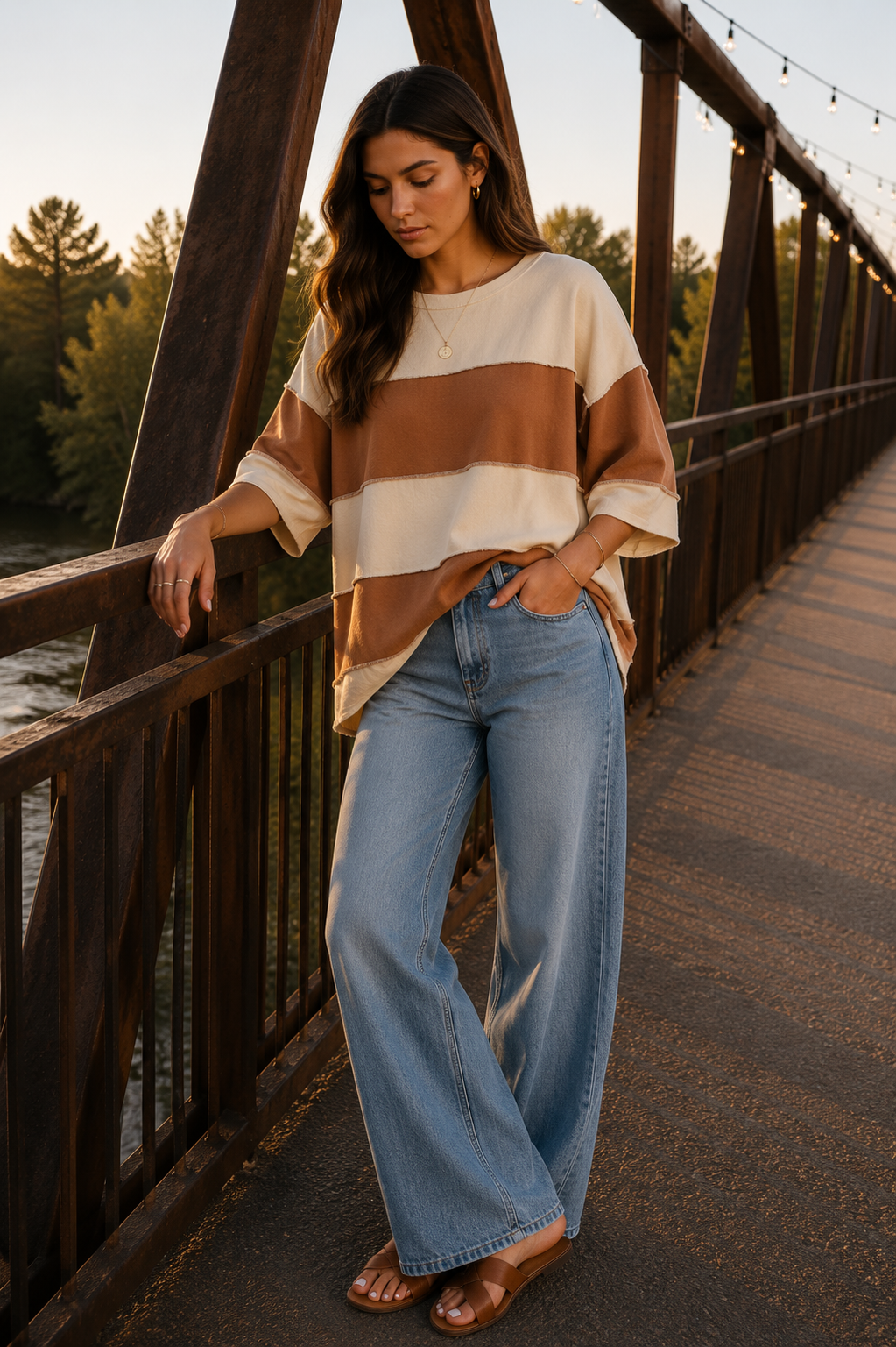 Natural & Caramel Polly Color Block Top