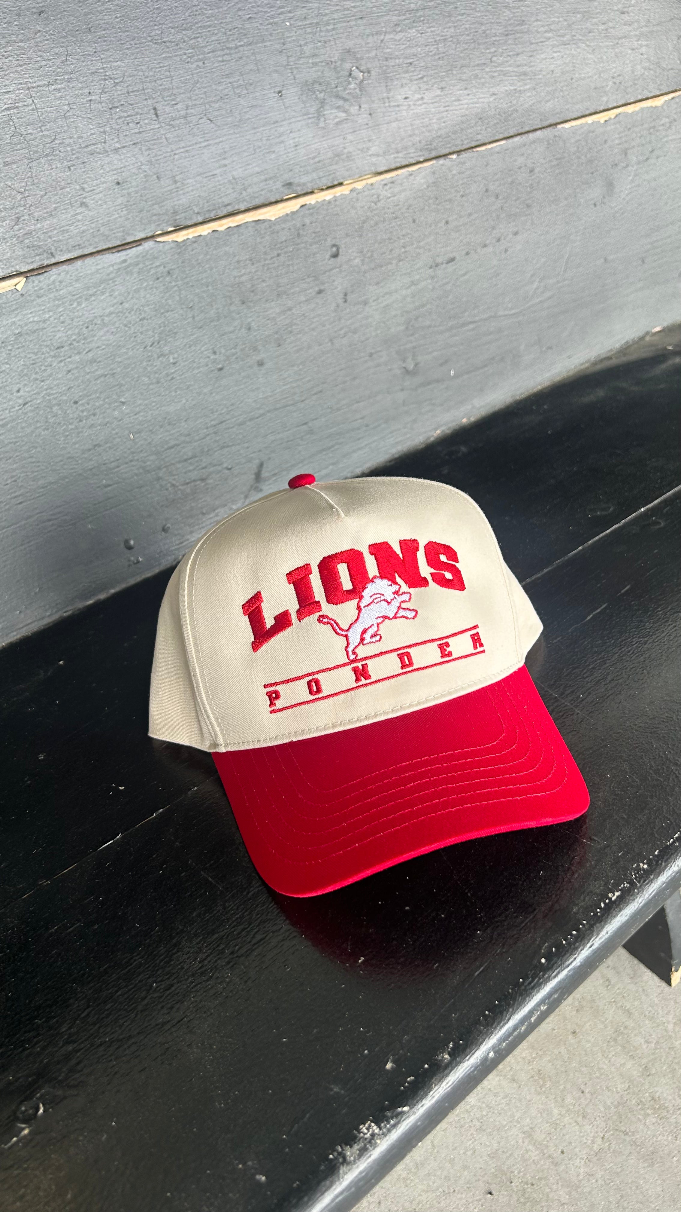 Ponder Lions Embroidered Cream & Red Canvas Hat