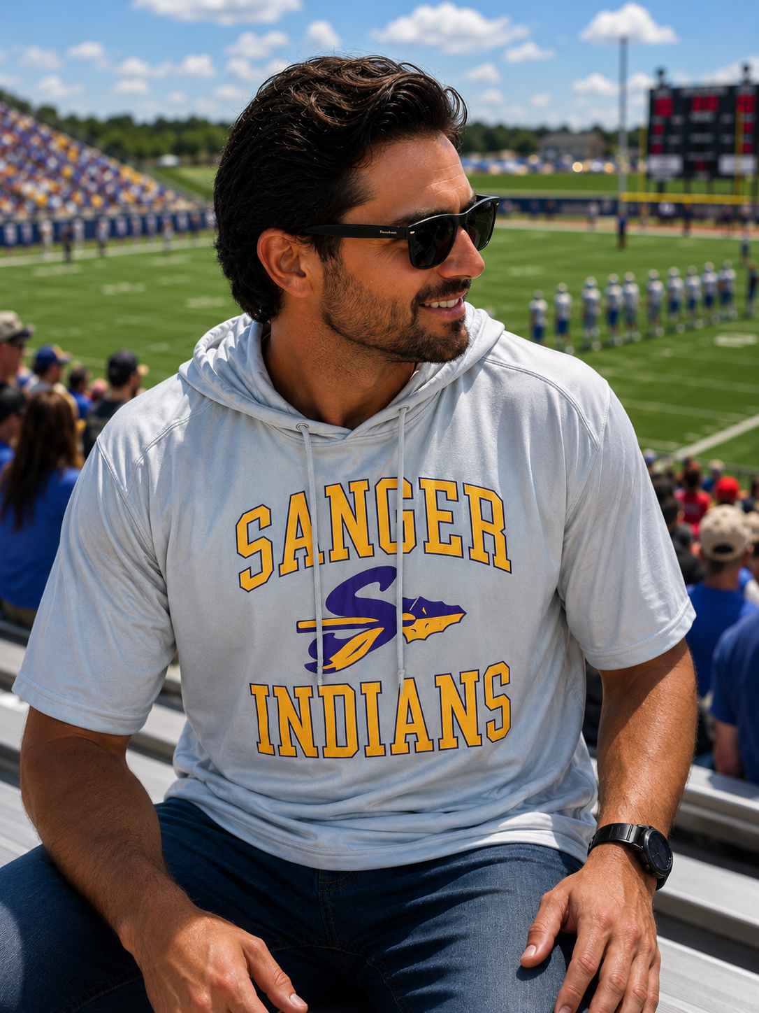 Sanger Indians Badger Short Sleeve Hoodie