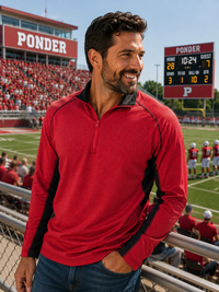 Red & Black Colorblock Mens Half Zip Pullover