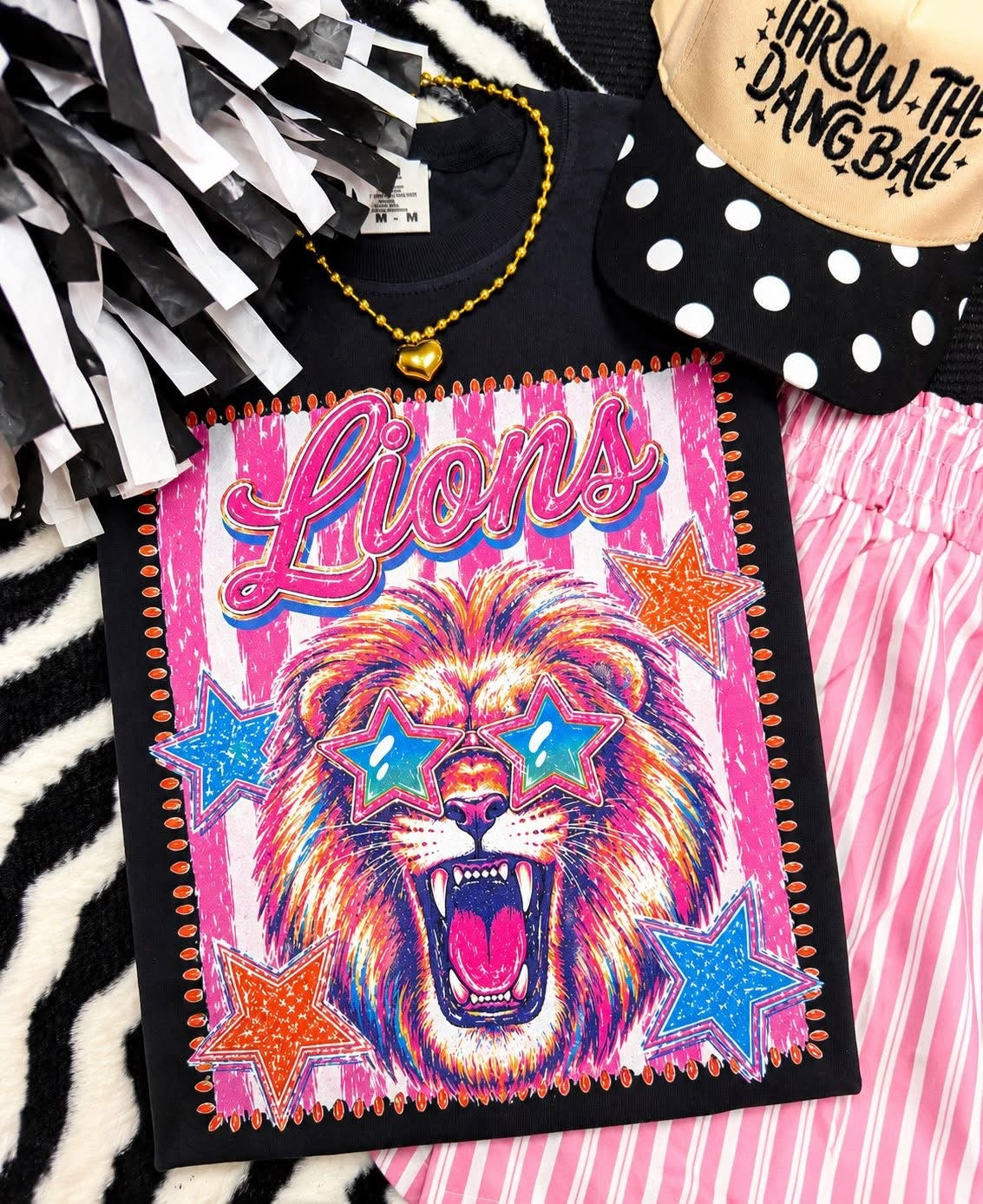 Lions Pink Stripe Mascot Tee