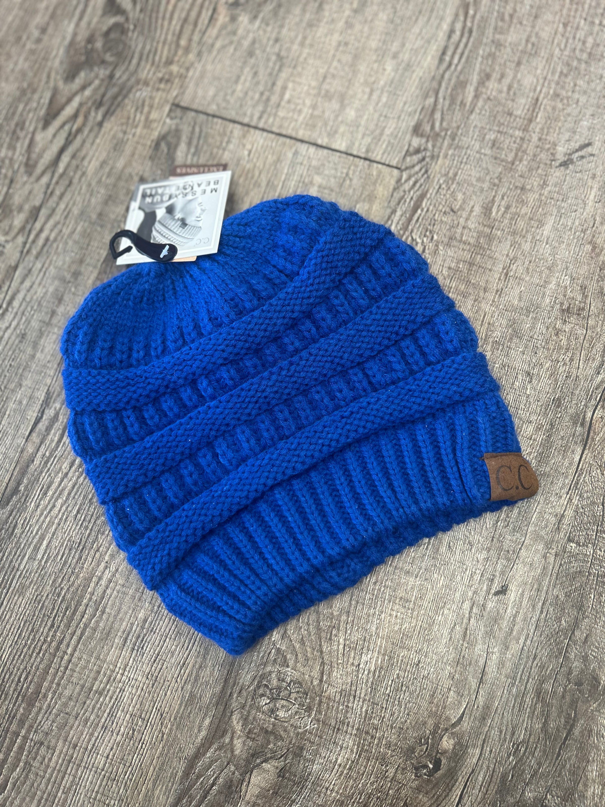Royal Blue Messy Bun Beanie