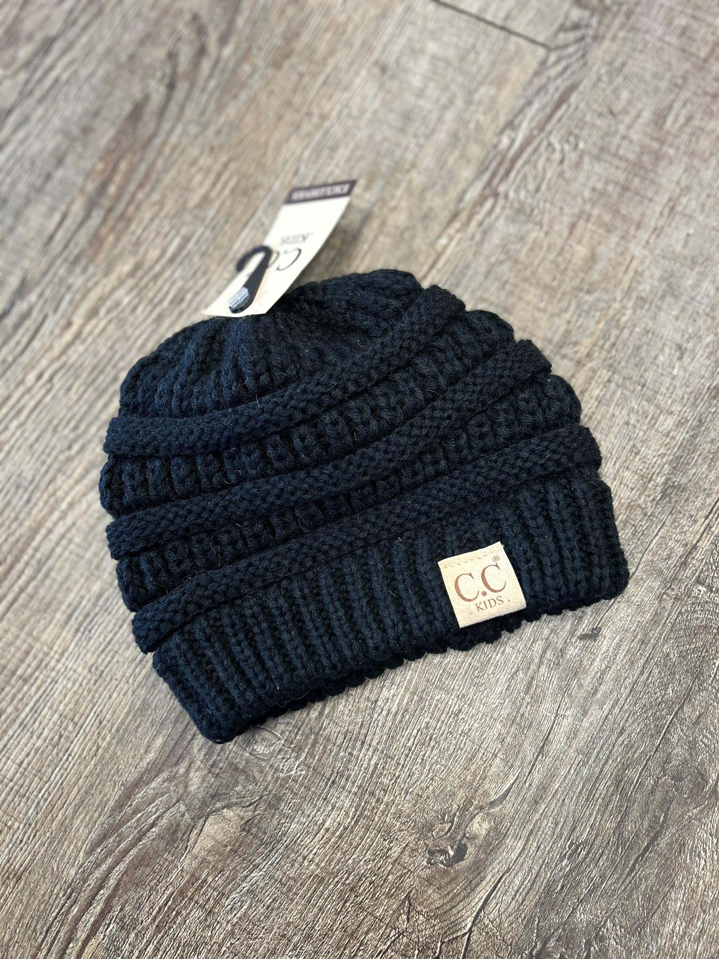 Youth Black Messy Bun Beanie