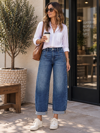 Risen | Slouchy Crop Barrel Cuffed Hem Jeans