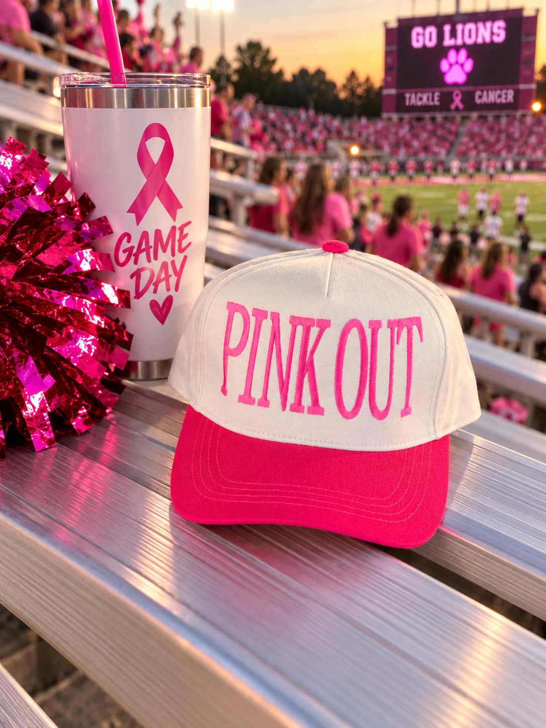 Pink Out Cream Canvas Embroidered Hat