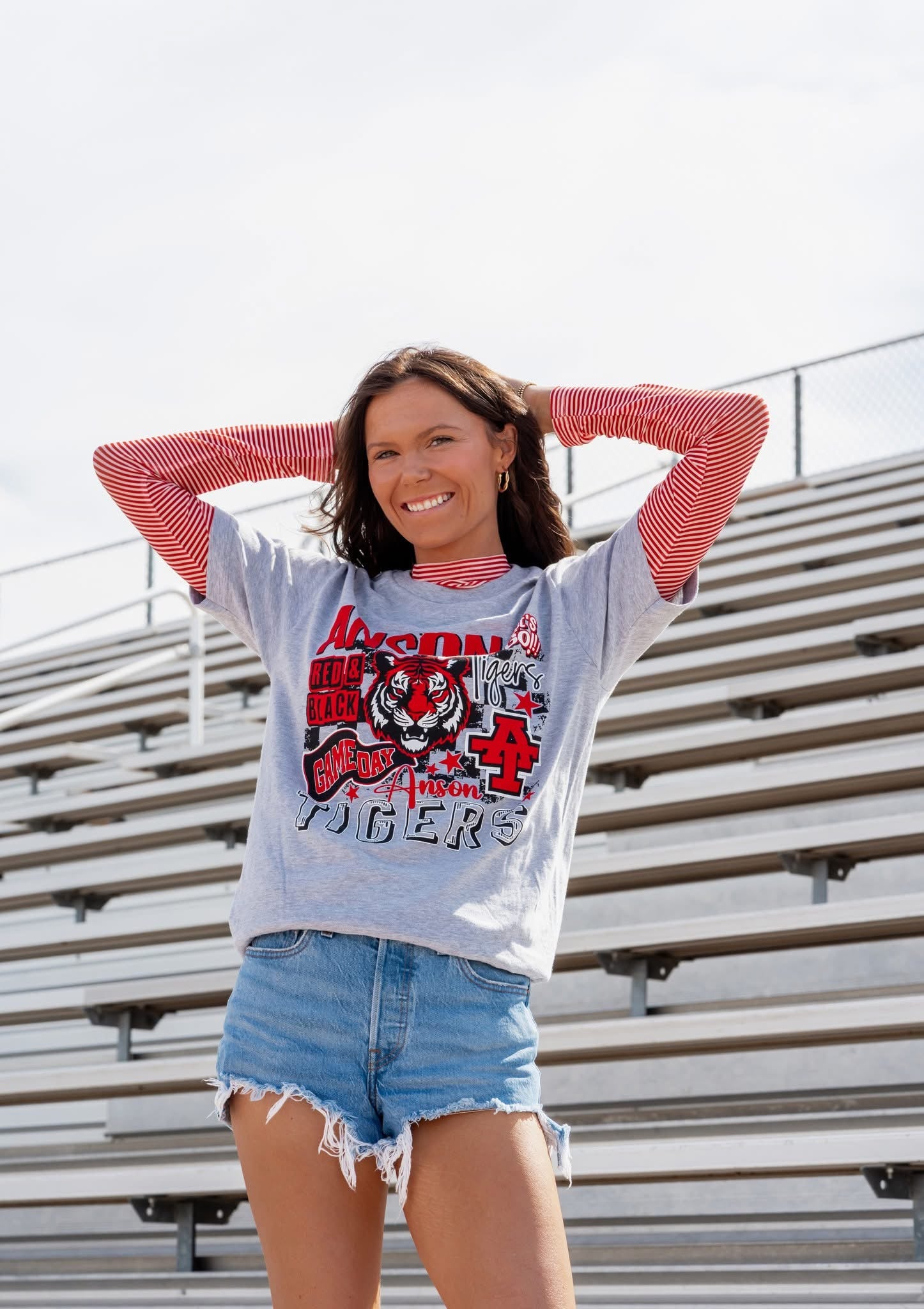Red Gameday Striped Mesh Top