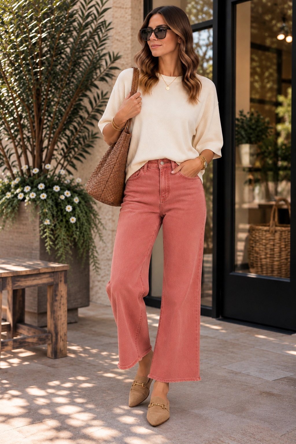 Ivory 3/4 Sleeve Solid Basic Sweater