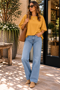 Mustard Vintage-Inspired Cut Edge Knit Top