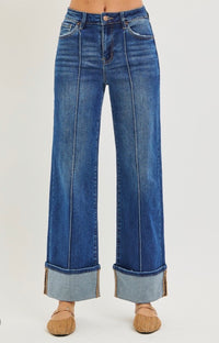 Risen | Dark High Rise Ankle Wide Turn Up Jeans