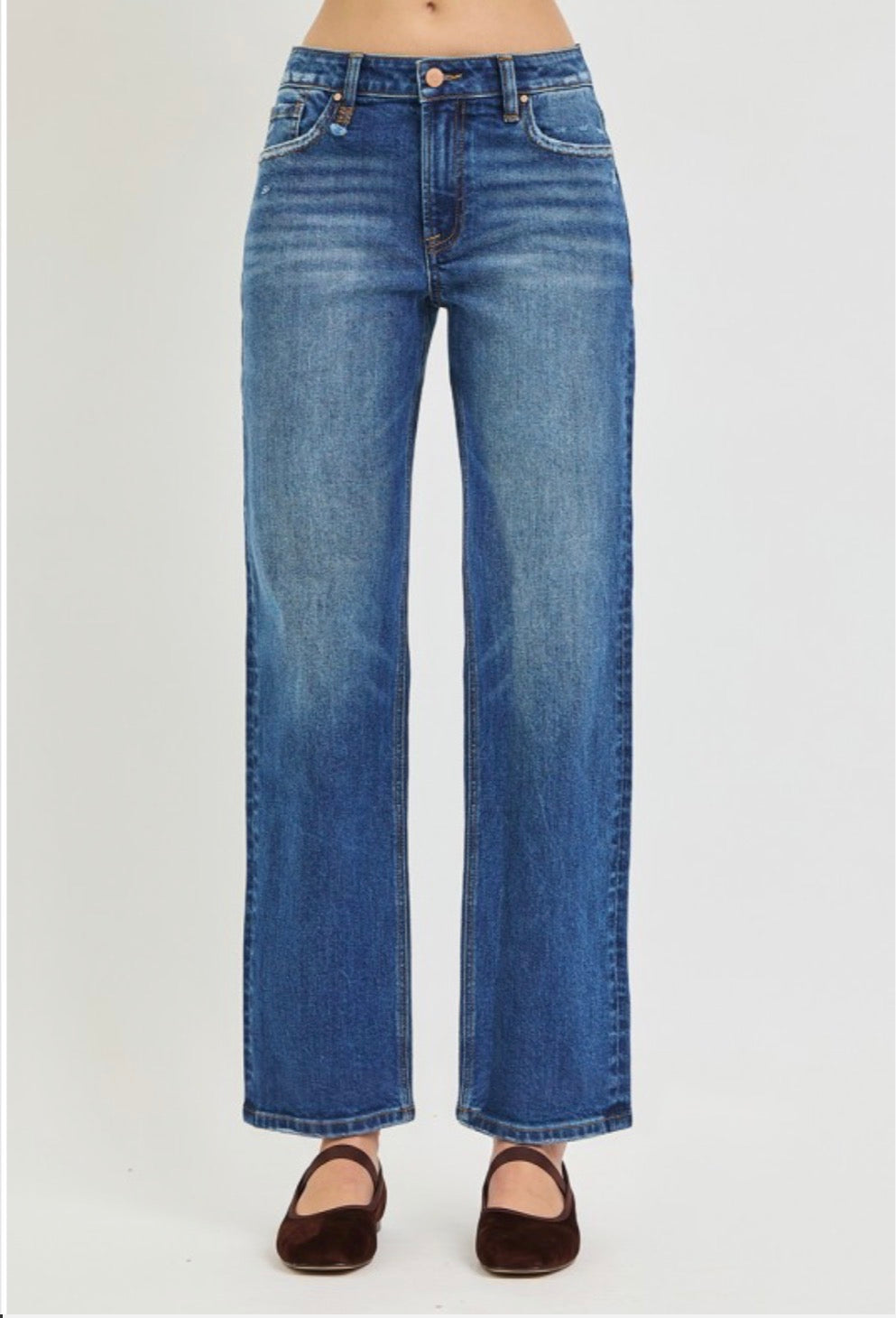 Risen | Emma Dark High Rise Straight Jeans