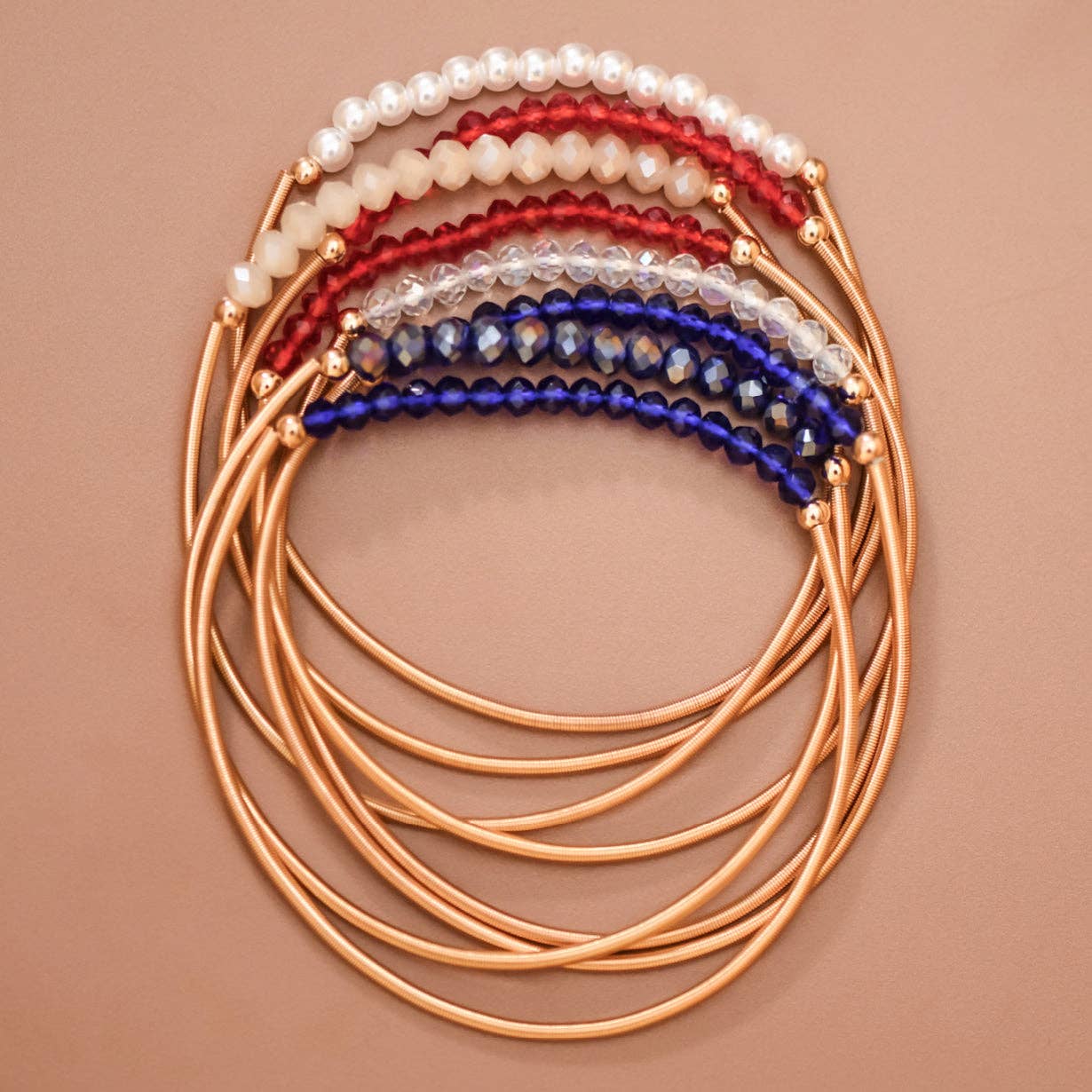 Patriotic Boho Layered Guitar String Bracelet Set