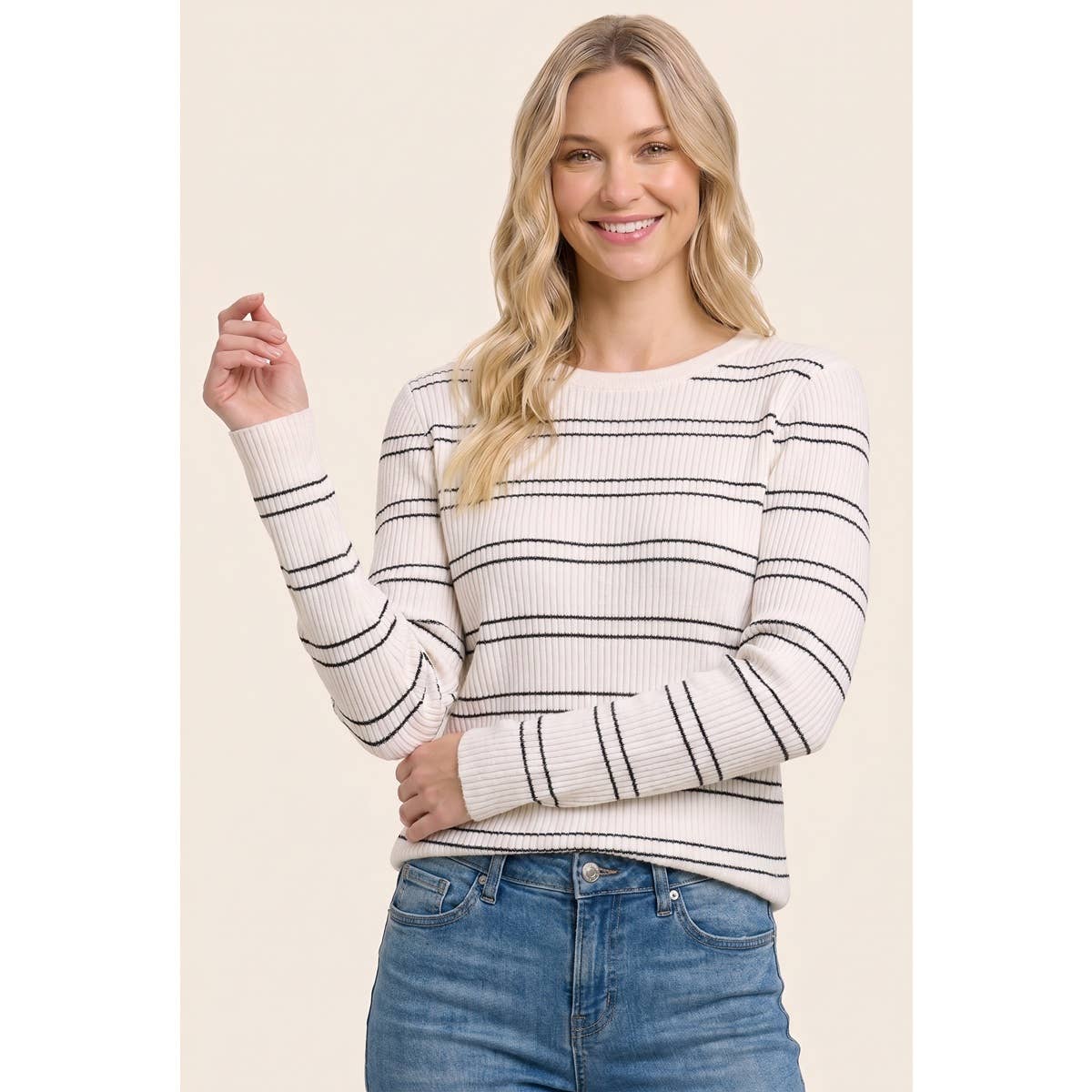 Ivory Ribbed Striped Inner Sweater