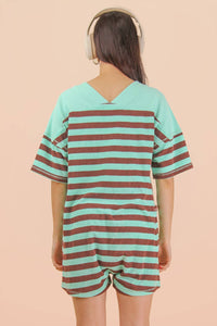 Mint & Taupe Stripe Casual Knit Romper