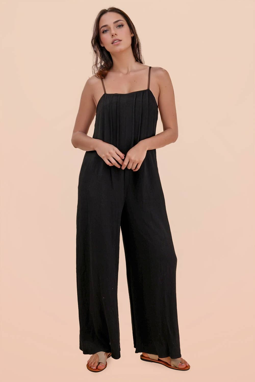 Black Pleated Solid Woven Sleeveless Jumpsuit