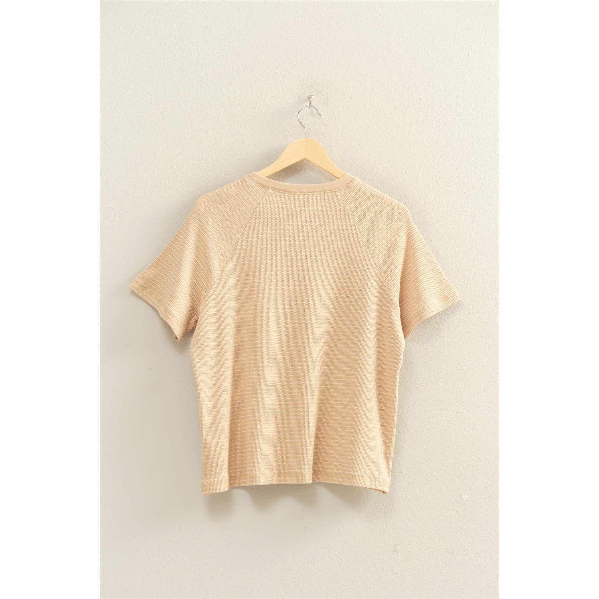 Textured Striped Raglan Sleeve Tee