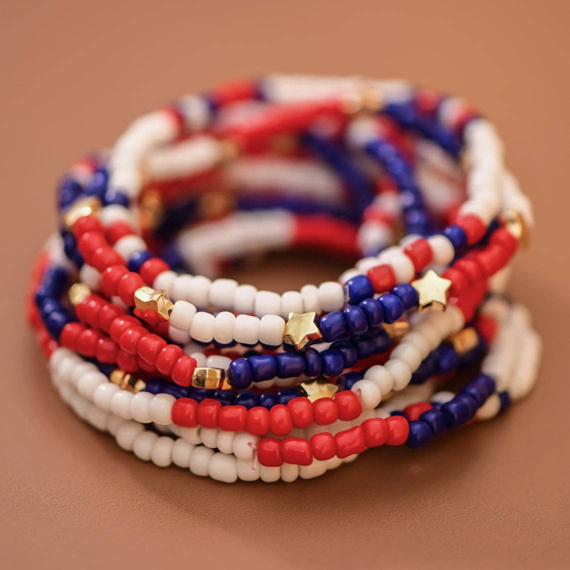 Patriotic Americana Red White Blue Seed Bead Bracelet Set