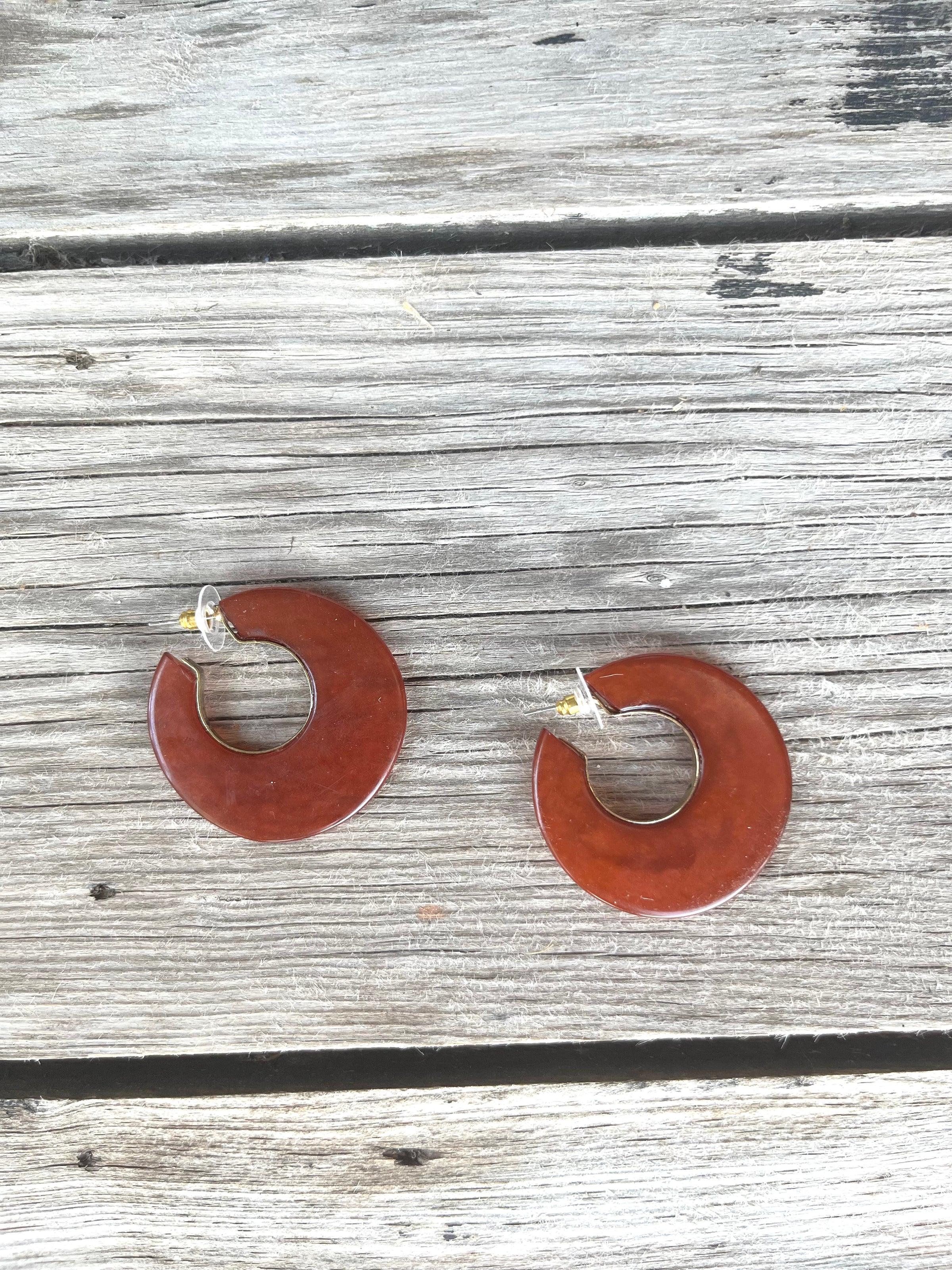 Brown Acrylic Flat Hoop Earrings