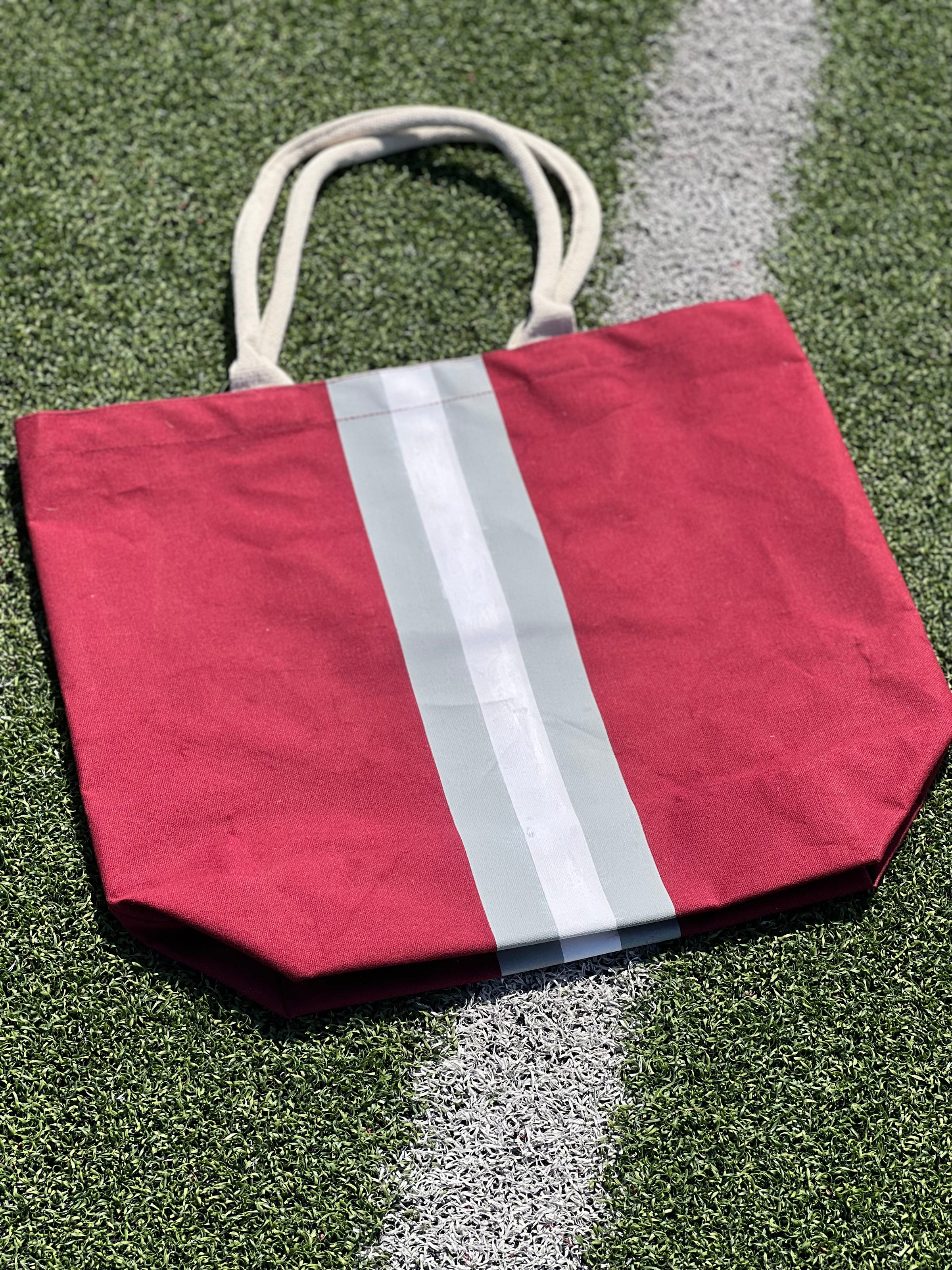 Campus Stripe Tote Maroon/White/Grey