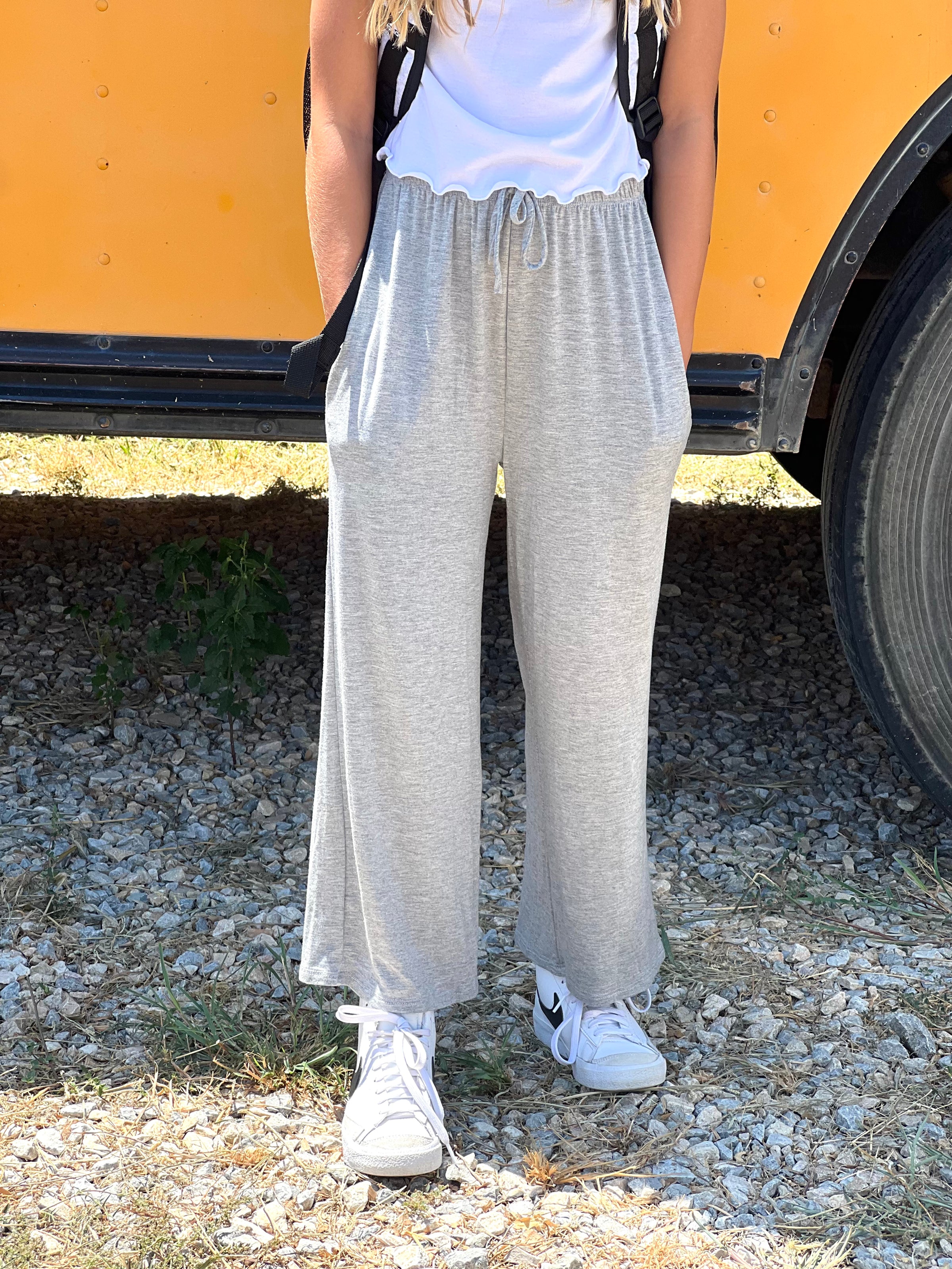 Youth Heather Grey Solid Rayon Pants